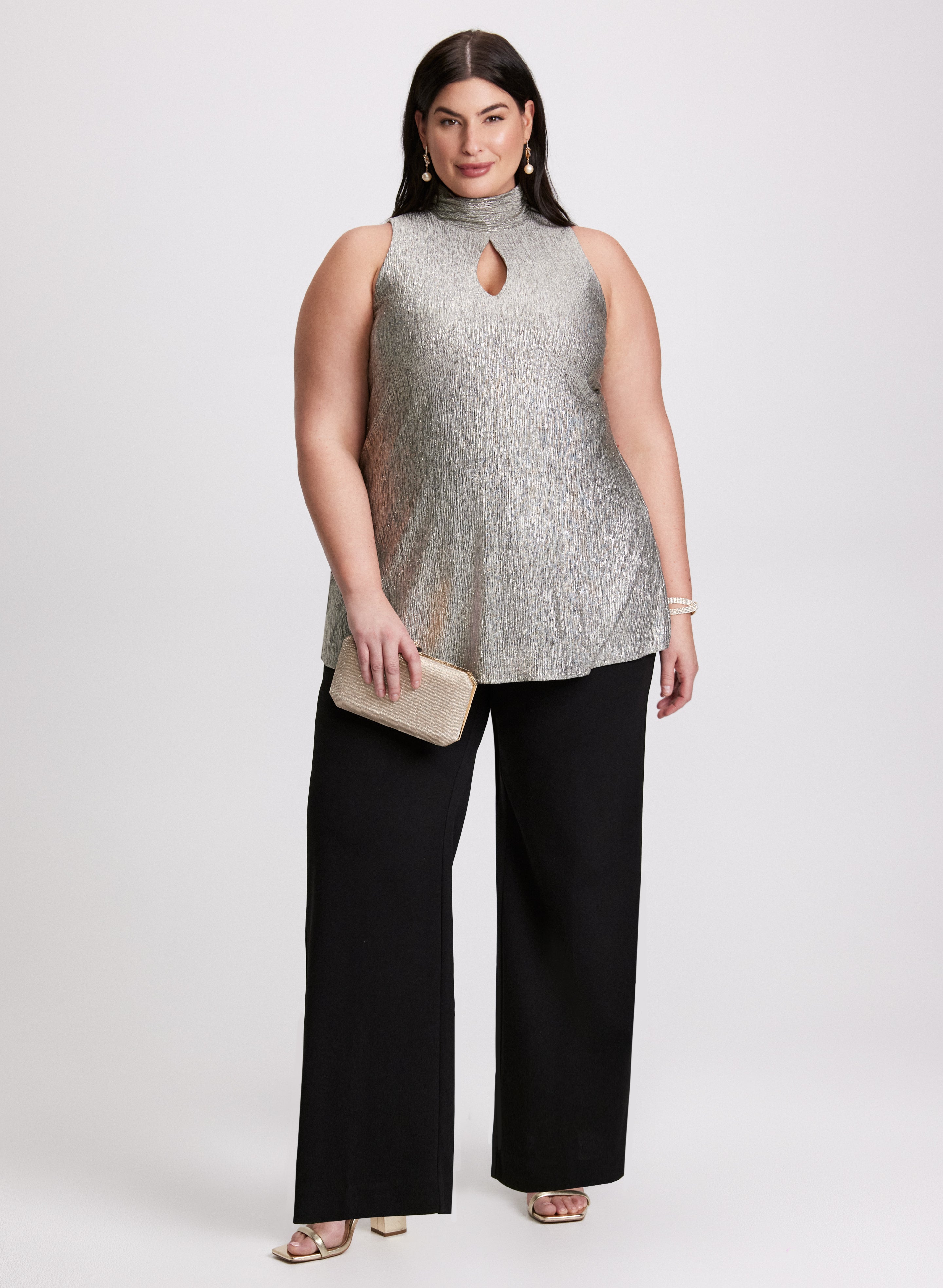Stylish Crinkle Foil Knit Top for Women - Trendy Party & Casual Wear - Perfect for Night Out, Date Night & Office Outfits