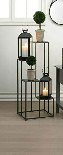 Modern Black 4-Tier Flower Pot Planter Stand - Curio Shelves for Plants, Candles & Home Decor - Indoor/Outdoor Use for Garden, Patio, Living Room & Balcony