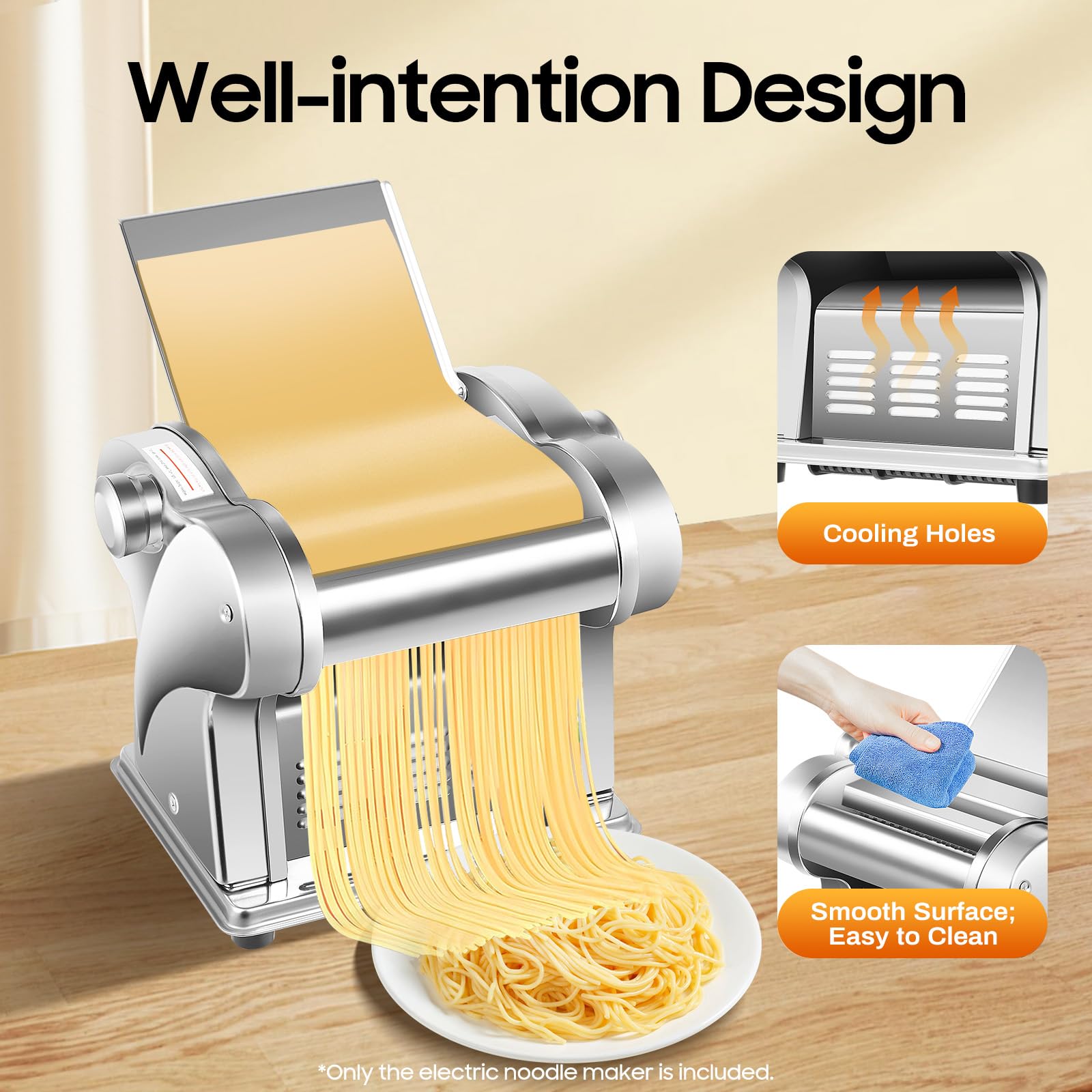 Commercial Electric Pasta Maker Machine - 110V Stainless Steel Dough Press with 2 Blades | 6-Speed Adjustable Thickness for Dumplings, Noodles & Pasta | Perfect for Restaurants, Home Kitchens & Italian Cuisine Lovers