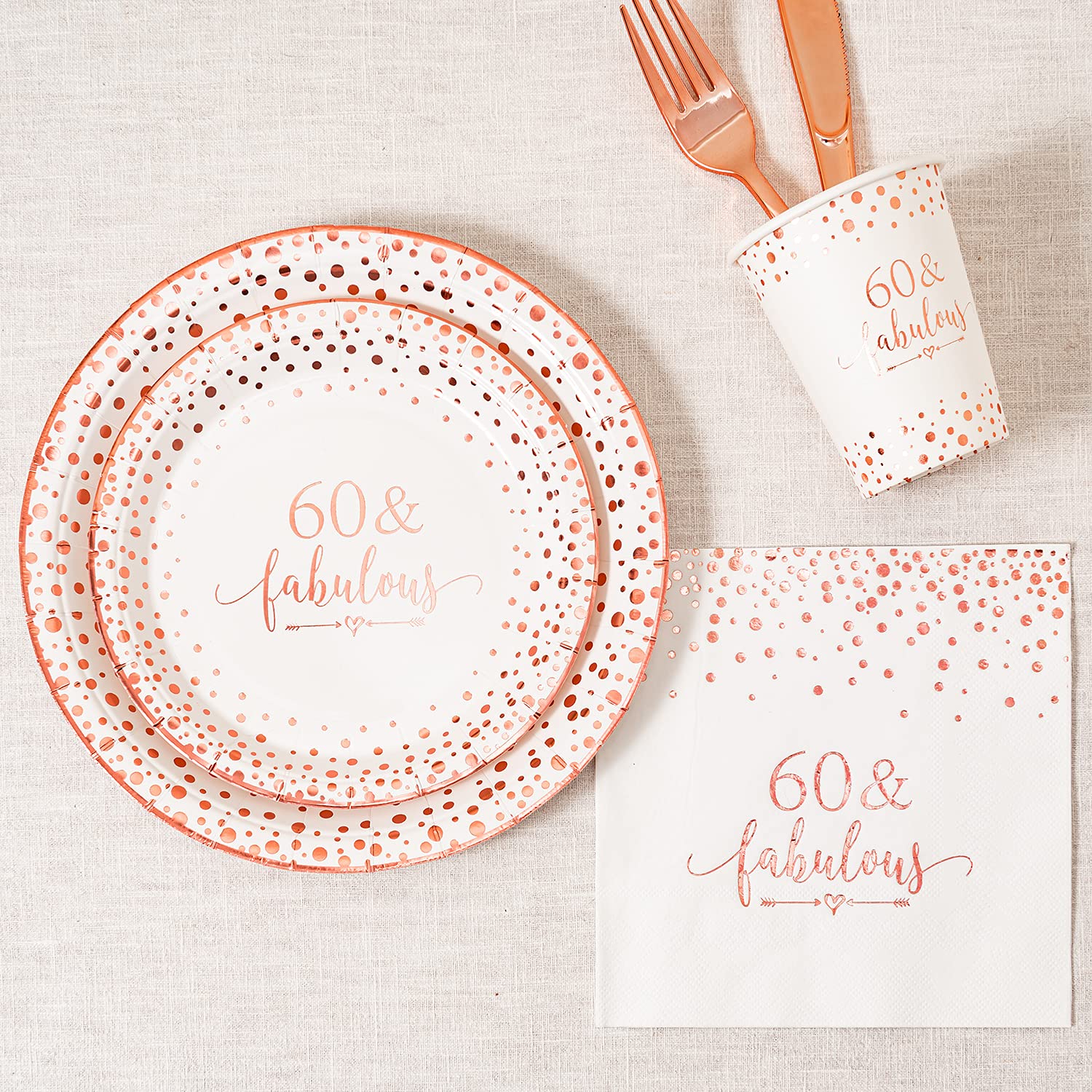 Elegant Rose Gold Foil 60-Piece Disposable Tableware Set - 24 Plates (9