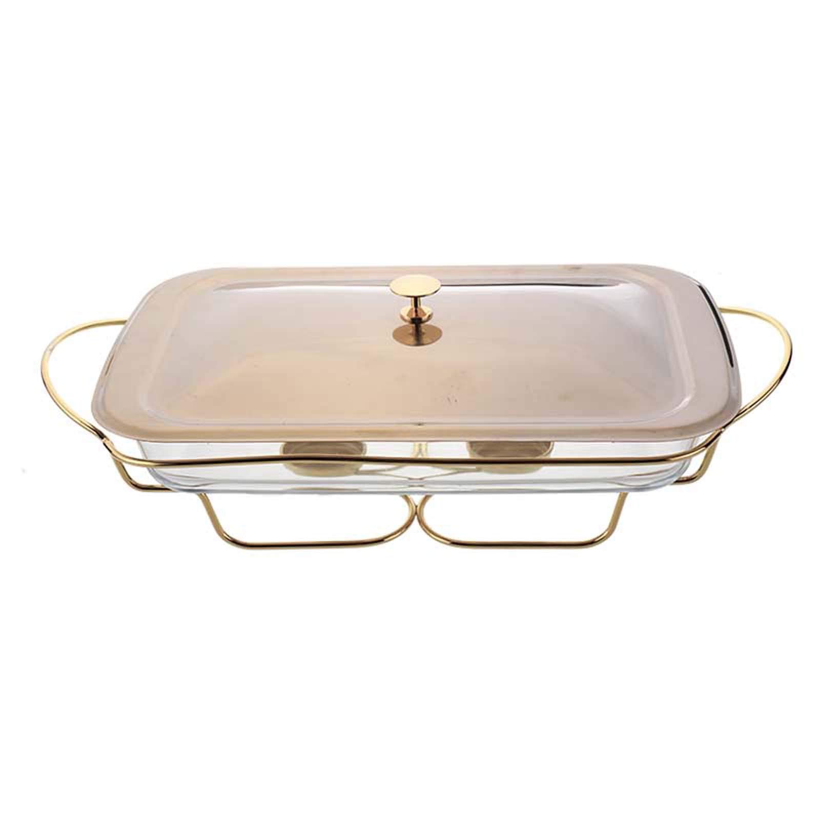 Stainless Steel Buffet Food Warmer with Lid & Oven-Safe Glass Warming Tray - Gold Chafing Dish for Catering, Parties, Weddings & Home Entertaining