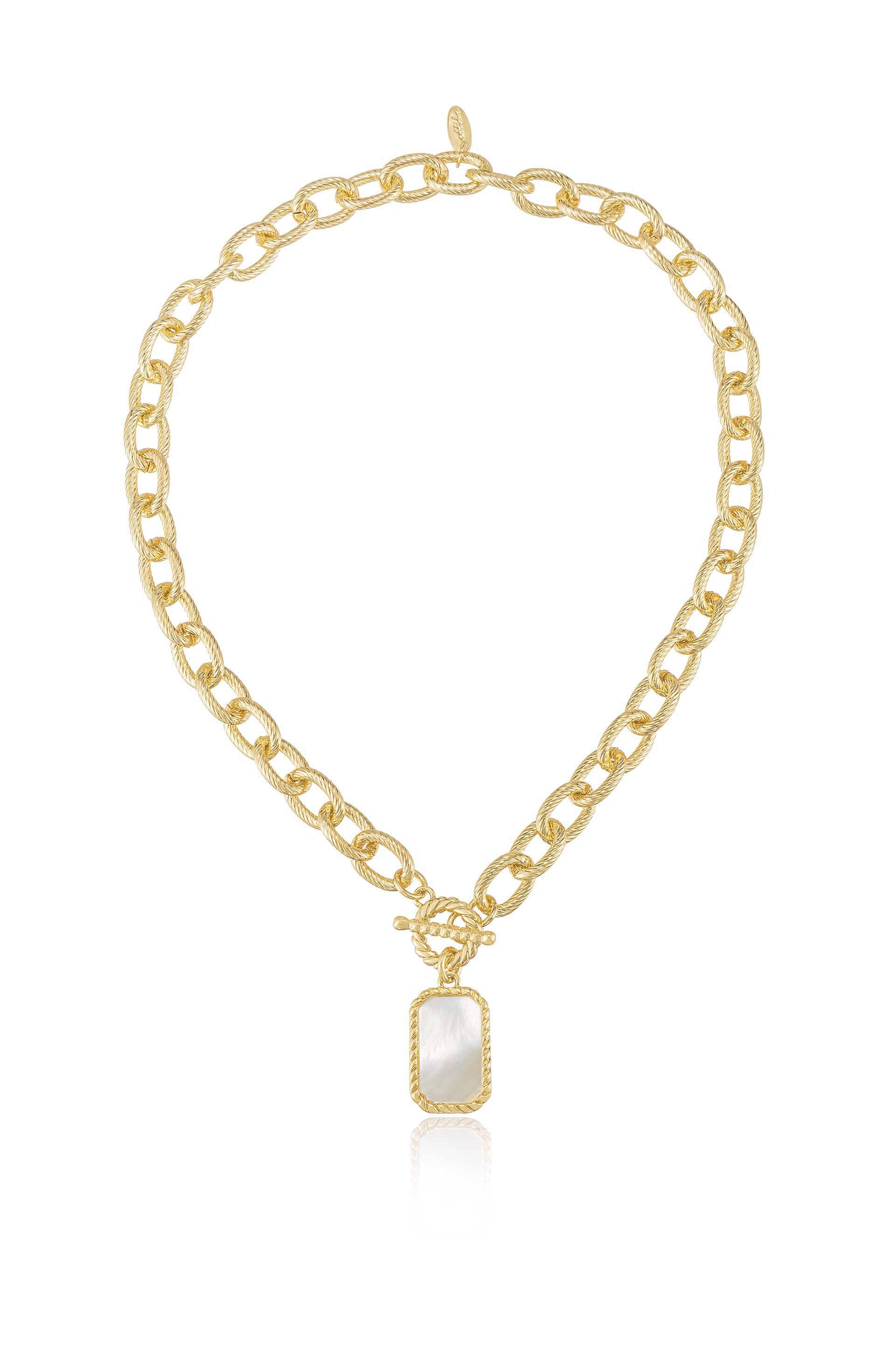 Exquisite Chain Link Necklace with Mother of Pearl Pendant - Elegant Jewelry for Women, Perfect for Weddings, Parties & Everyday Wear
