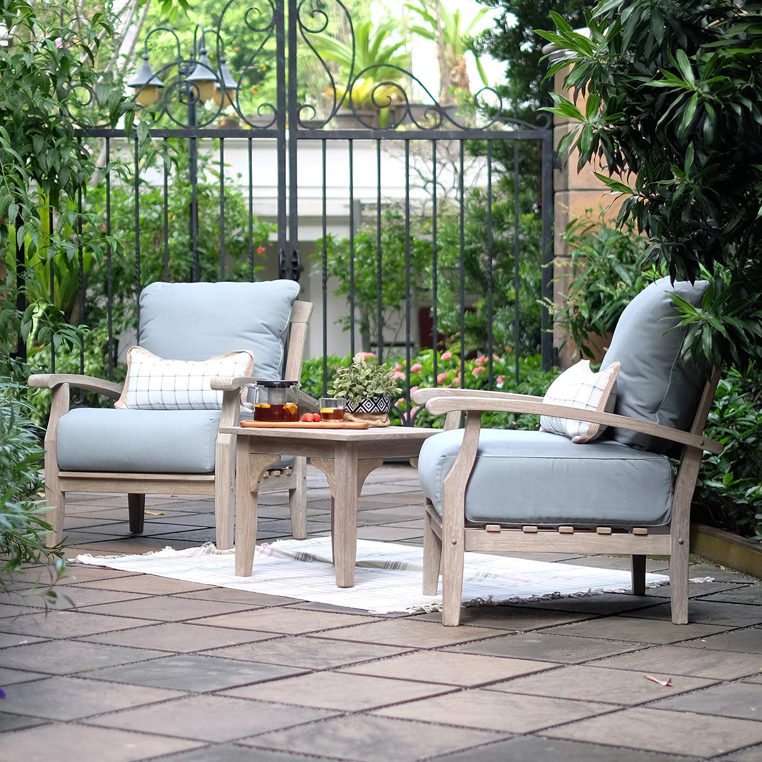 Premium Indonesian Teak Patio Side Table - Cambridge Casual Superior Auburn Finish, Weather-Resistant Outdoor Furniture for Garden, Deck, and Poolside Use