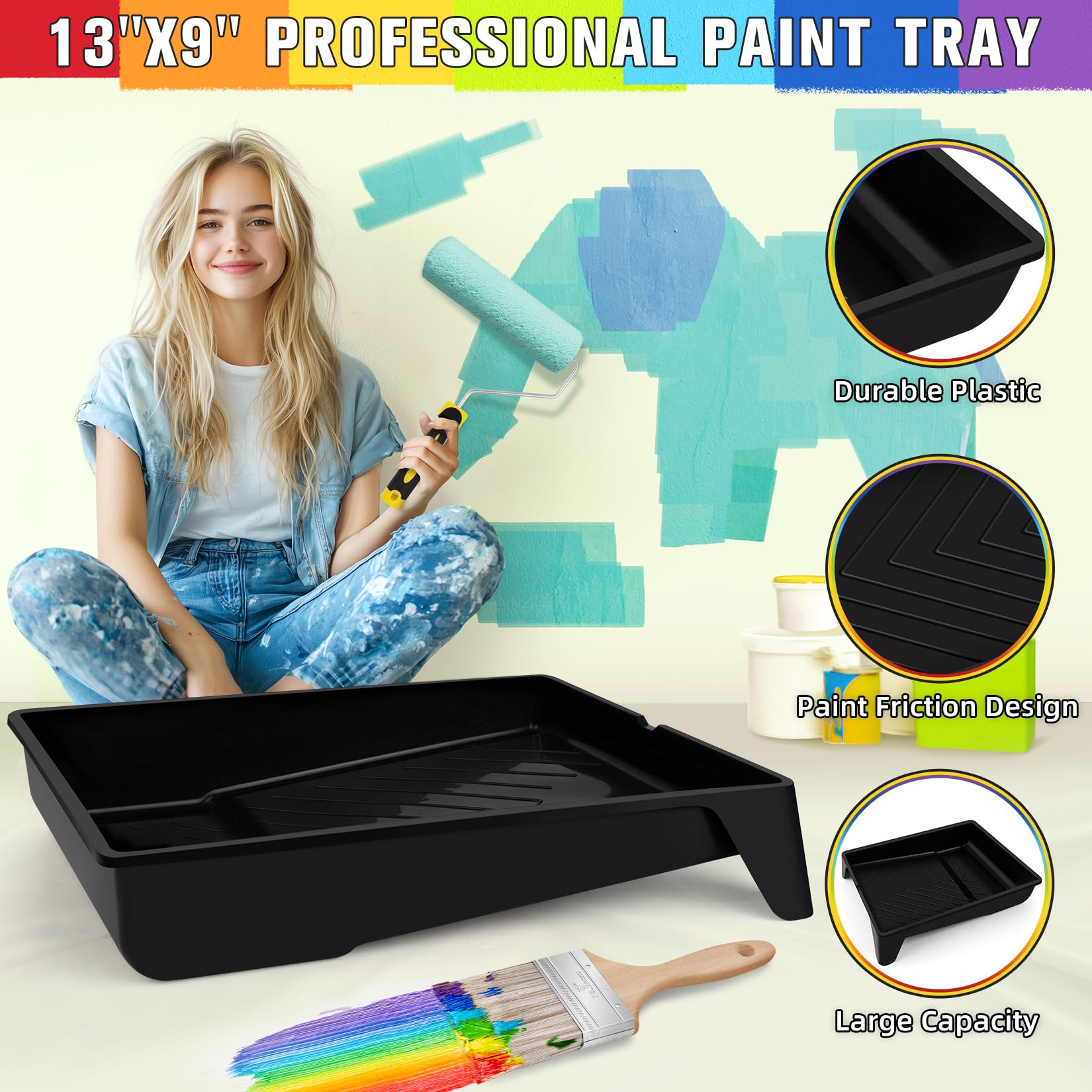 **DIYSELF 13-Piece Paint Roller Kit - 4/9 Inch Professional Wall Painting Set with Durable Roller Brushes & Tools for Home Interior Painting & DIY Projects**
