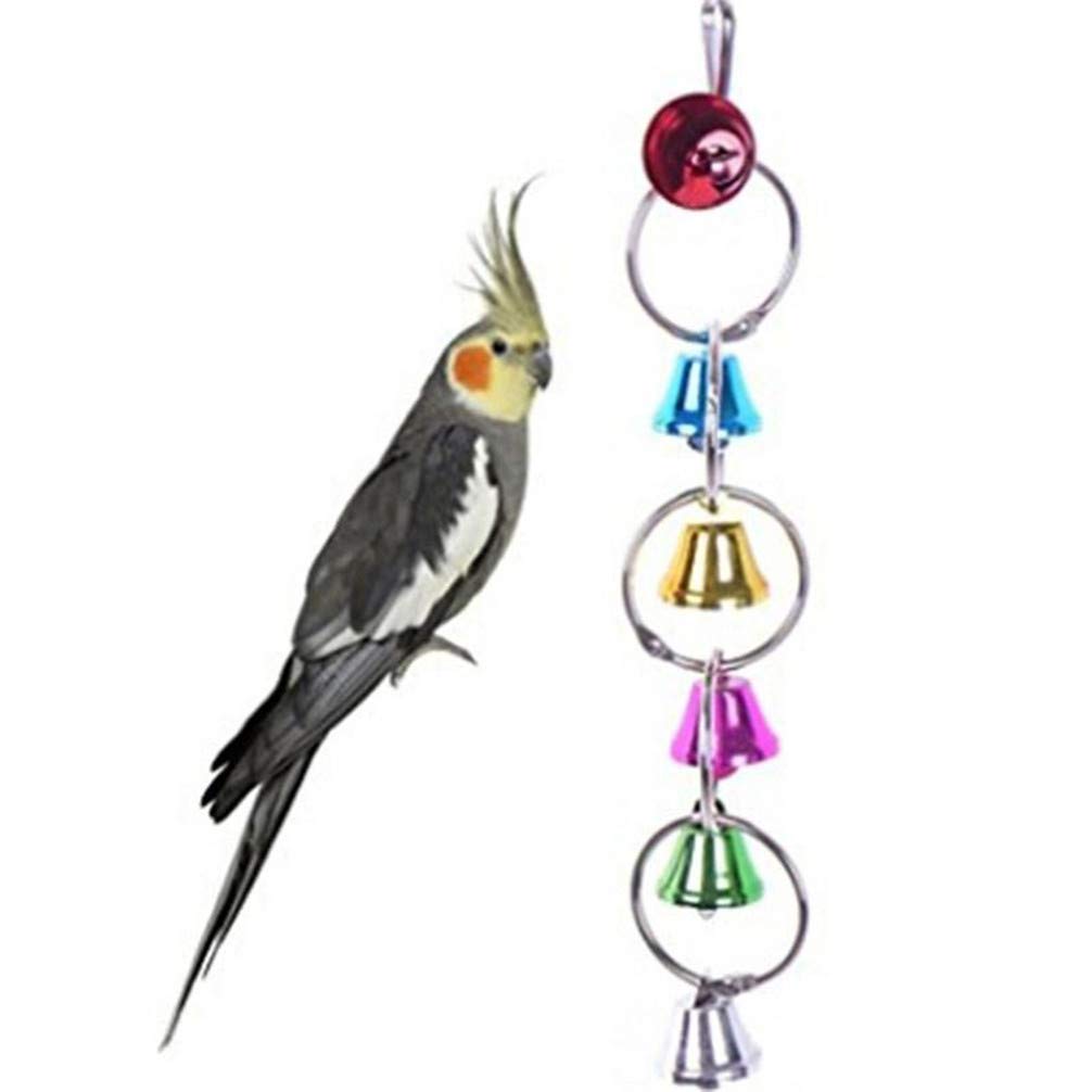 LoveAloe Hanging Bells Bird Toy - Colorful Chewable Parrot Toys with Bell for Macaws, Cockatoos & Pet Birds - Perfect for Cage Enrichment & Playtime