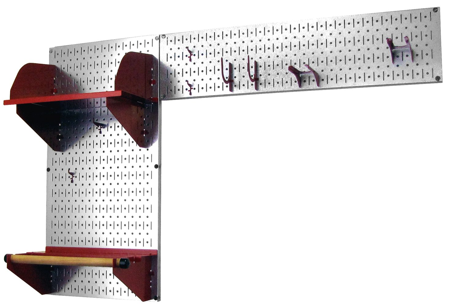 Wall Control Pegboard Garden Tool Organizer Kit - Metal Pegboard with Red Hooks for Garage, Shed & Workshop Storage | Heavy-Duty Wall-Mounted Organization for Garden Supplies, Tools & Accessories