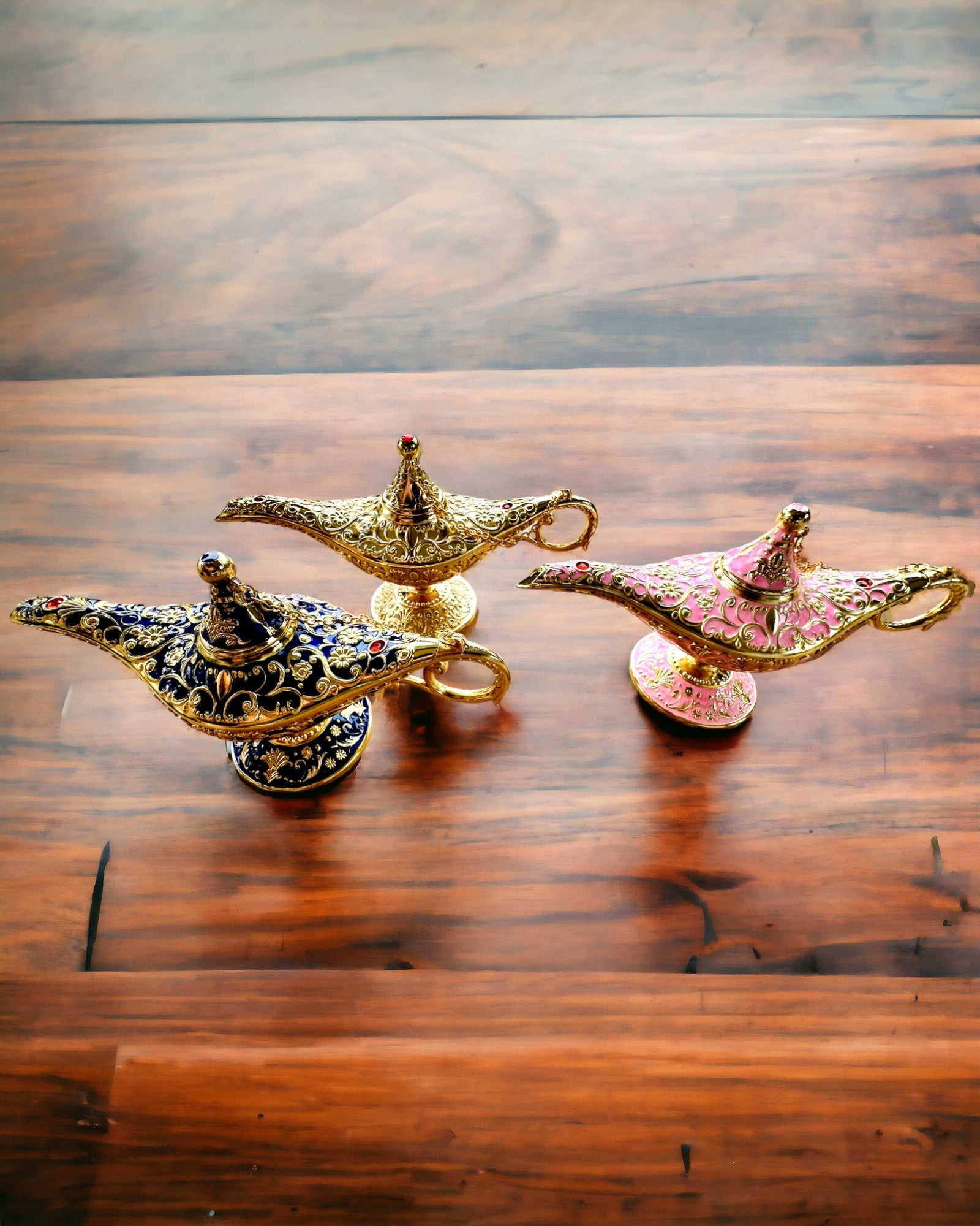 Custom Engraved Magic Aladdin Lamp - Dark Navy & Gold Accent Genie Lamp for Home Decor, Gift, Arabian Nights Theme Party, Meditation Room & Fantasy Collection