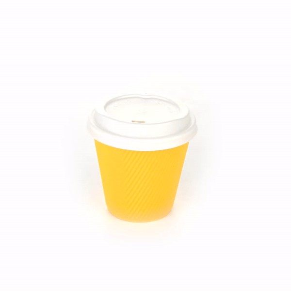 8 oz Yellow Paper Ripple Wall Coffee Cups with White Lids - 20 Count Box (3.5