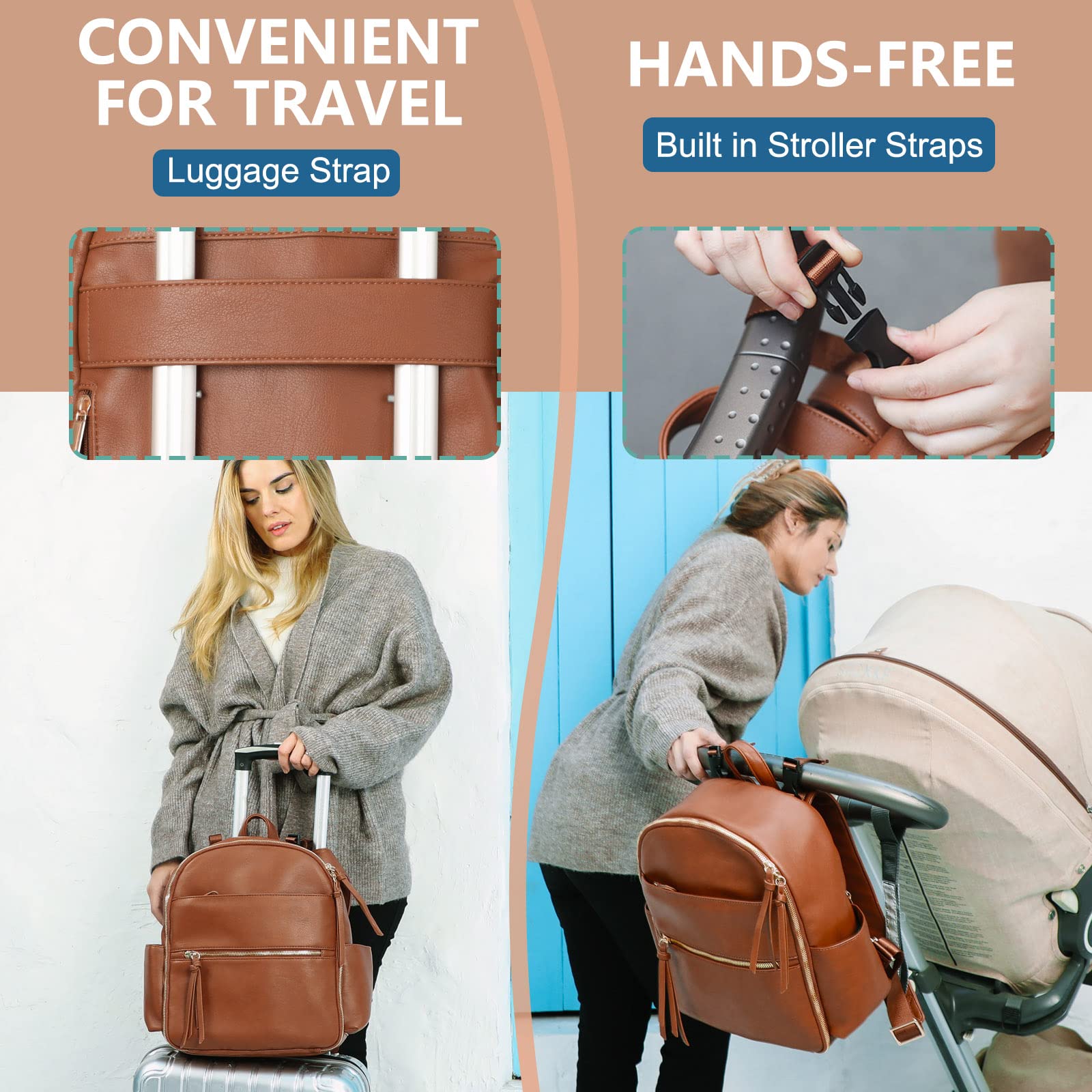 MOMINSIDE Small Diaper Bag Backpack - Mini Baby Diaper Bag with 2 Insulated Pockets & Stroller Straps | Perfect for Travel, Outings & Daily Use with Baby