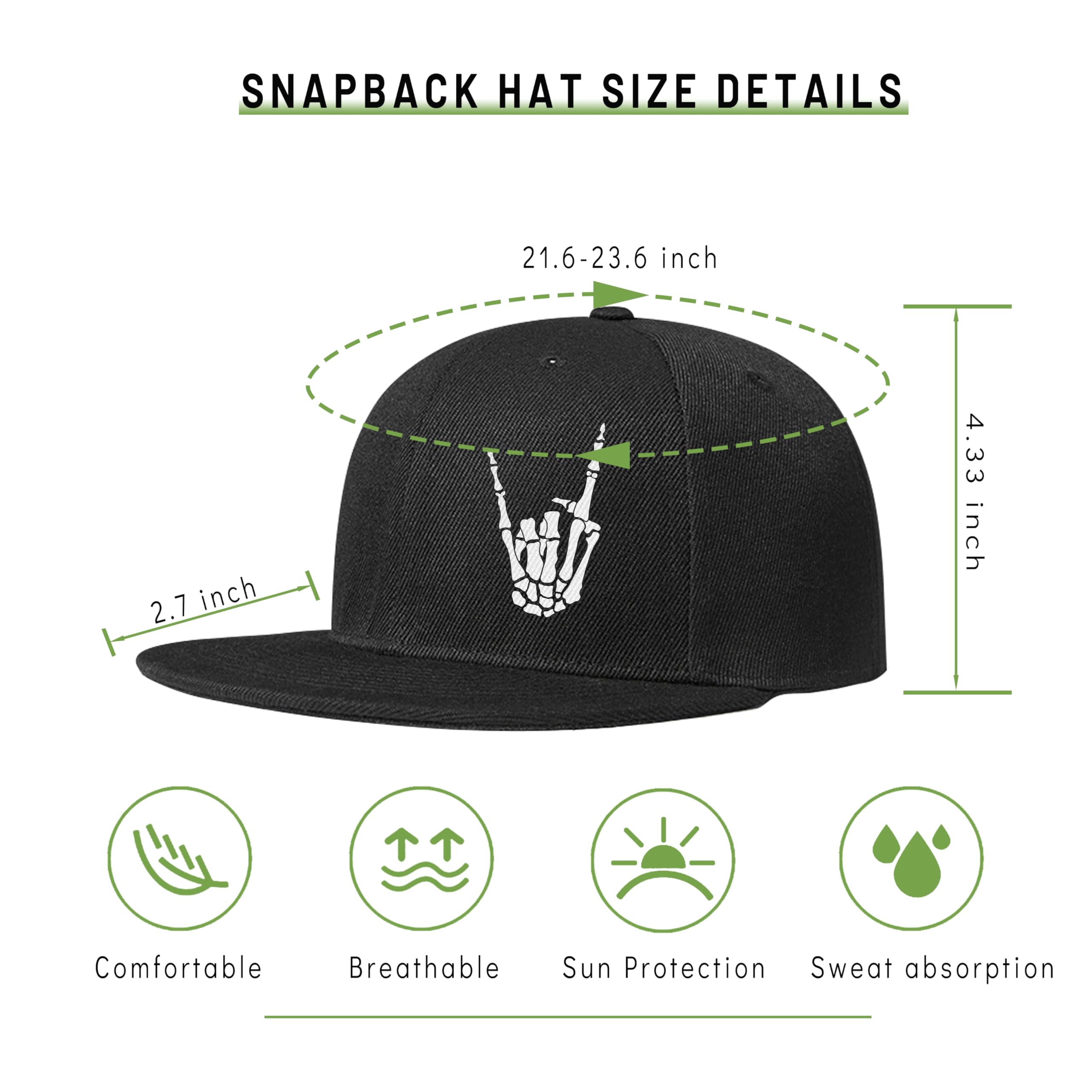 Flat Bill Snapback Hats for Men & Teen Boys - Black Skull Baseball Cap for Skateboarding, Streetwear & Casual Outfits