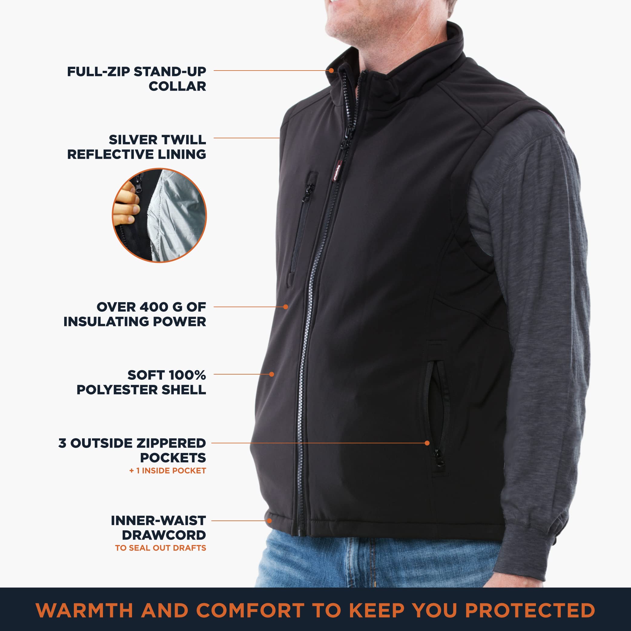 RefrigiWear Men's Waterproof Insulated Softshell Vest - Windproof & Warm Winter Work Jacket for Outdoor Activities, Hunting, and Construction