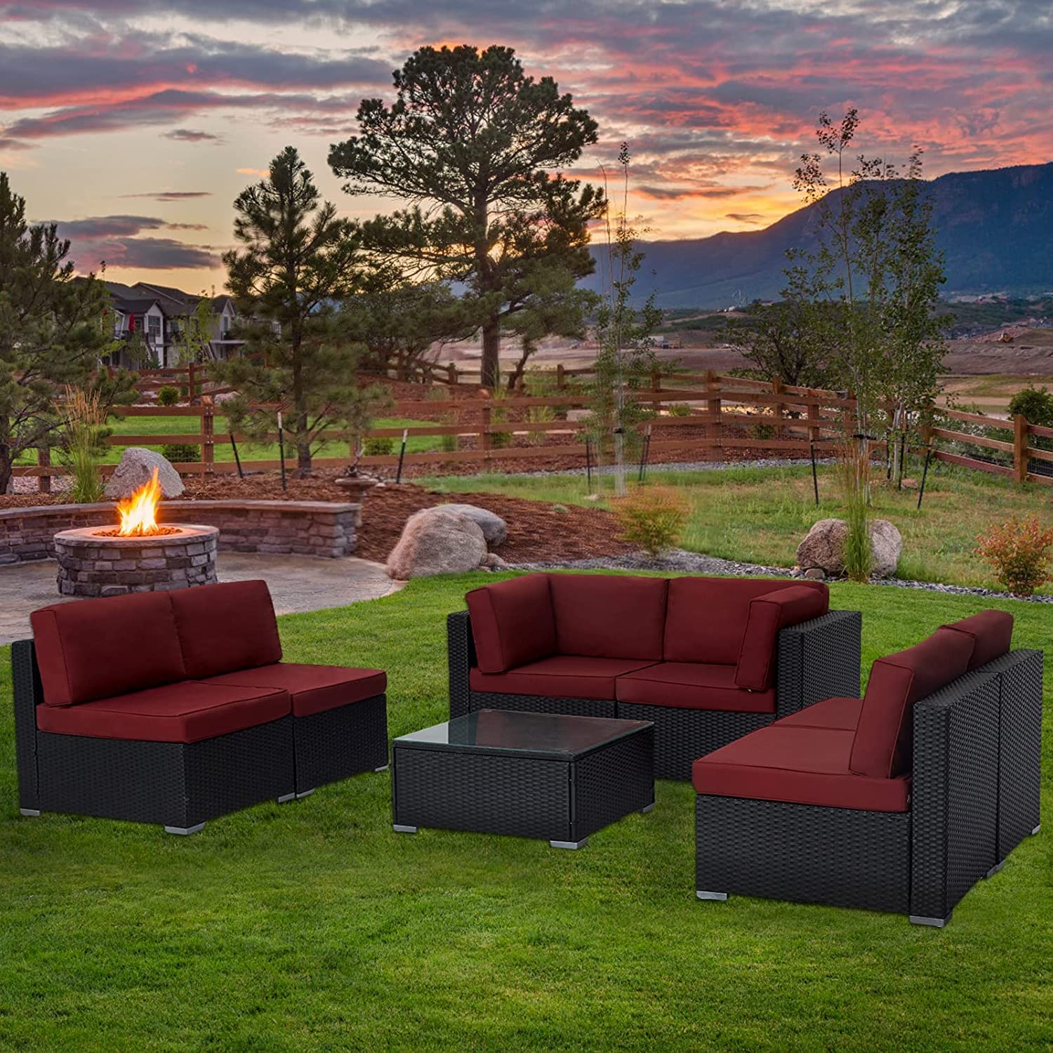 14-Pack Burgundy Outdoor Patio Seat & Back Cushion Covers - Replacement for 7-Piece 6-Seater Wicker Rattan Sectional Sofa Set (Covers Only, Large Size) - Perfect for Garden, Poolside & Patio Furniture Protection
