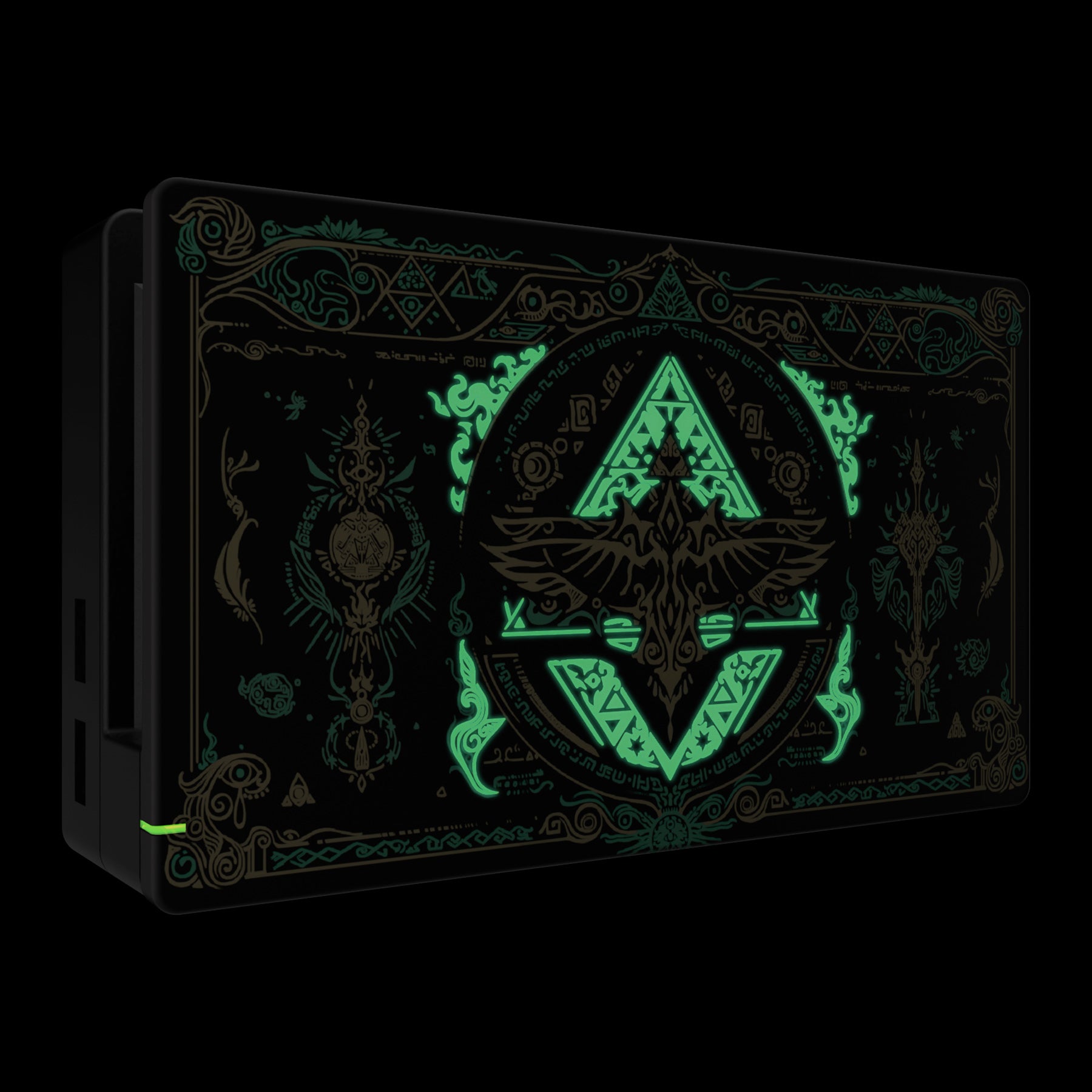 eXtremeRate Glow in The Dark Custom Replacement Faceplate for Nintendo Switch Charging Dock - Totem of Kingdom Black Design | Perfect for Gaming Setups & Nighttime Play
