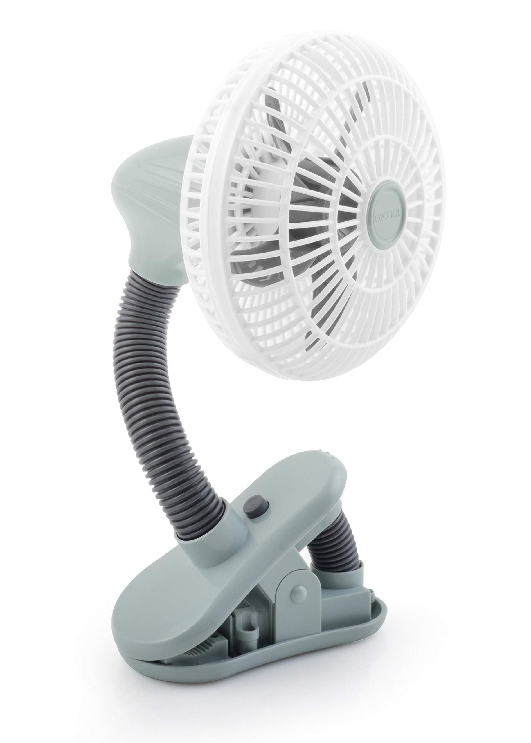 O2COOL 4 Inch Clip On Stroller Fan - Portable Battery Operated Fan with Flexible Neck & Adjustable Head for Multi-Directional Cooling - Perfect for Outdoor, Car Seat, Baby Crib & Nursery (Grey)