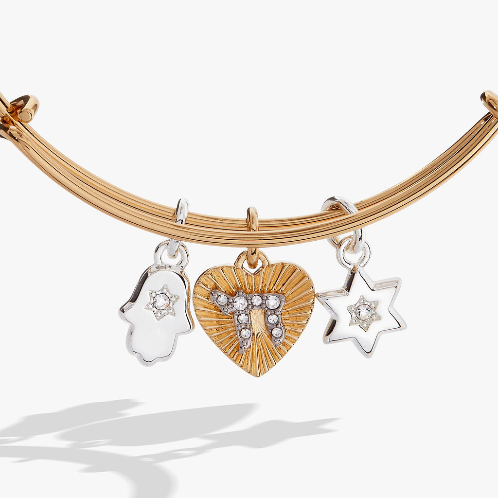 Faith and Family Star of David Charm Bangle - Elegant Jewish Religious Jewelry for Women, Sterling Silver Bracelet - Perfect for Hanukkah Gifts, Bat Mitzvah, and Daily Wear
