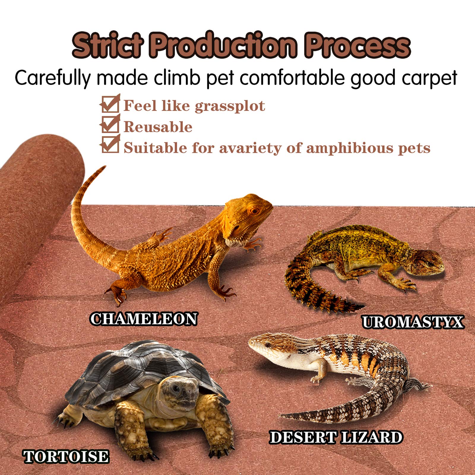 2-Pack 21.5 x 11.5 Inch Reptile Carpet for 10-Gallon Tanks | Non-Slip Terrarium Liner & Cage Mat for Snakes, Lizards, Geckos & Chameleons | Easy-Clean Reptile Substrate with Bonus Feeding Tongs | Perfect for Pet Habitats & Kitchen Use