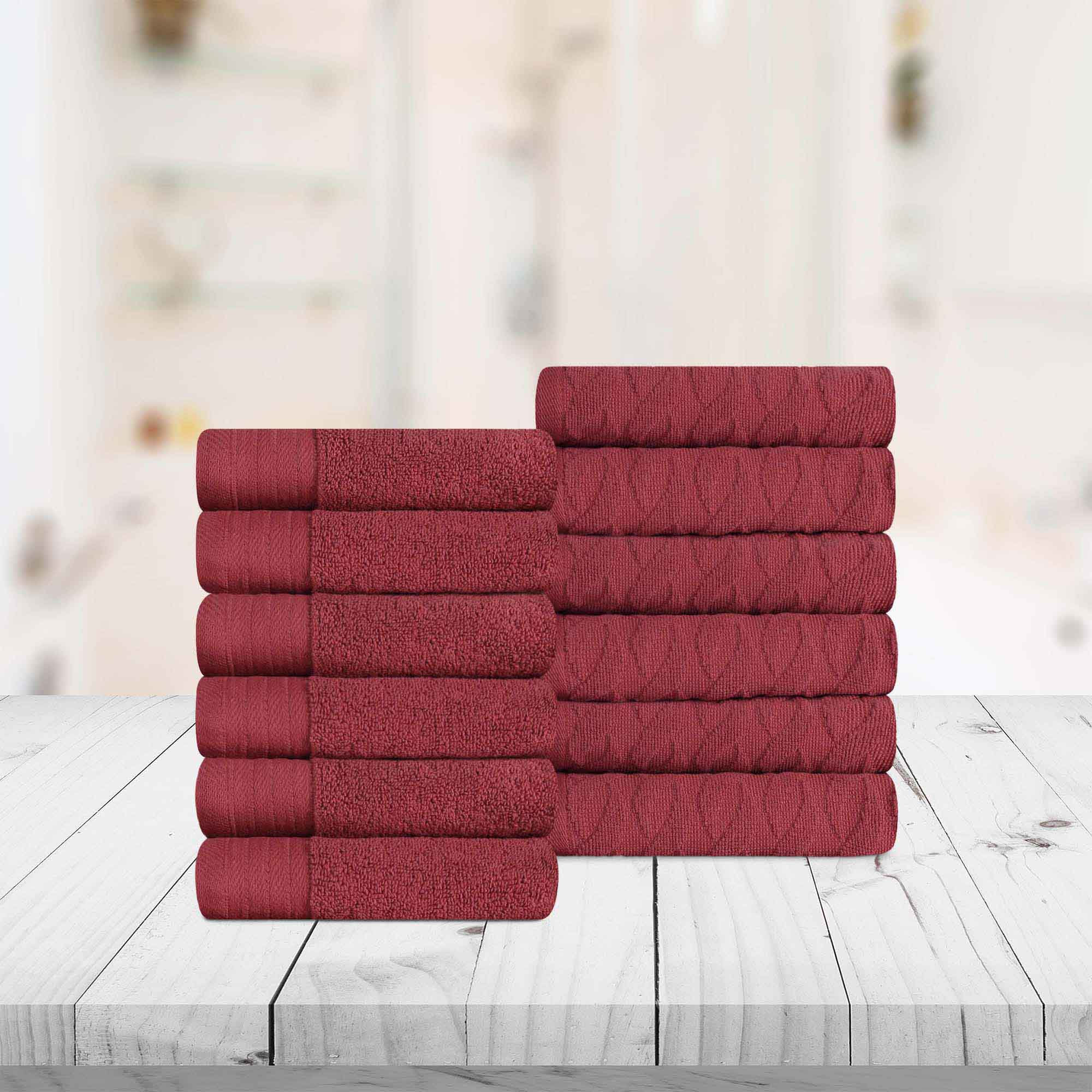 Premium 12-Piece Turkish Cotton Face Towel Set - Jacquard Herringbone & Solid Design | Soft Bath Towels for Spa, Gym, Travel & Luxury Home Use
