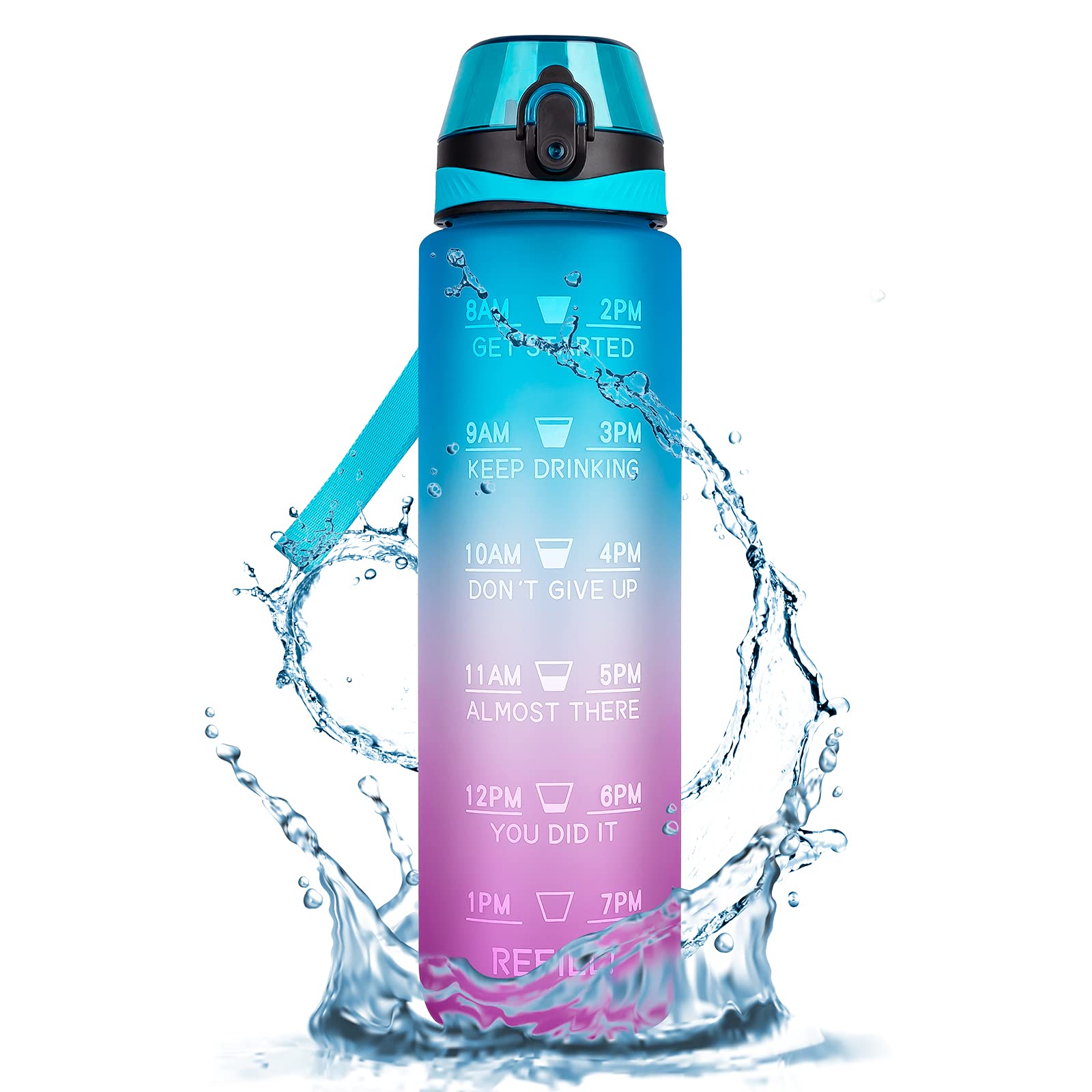 32 oz Motivational Water Bottle with Time Marker & Straw - BPA Free, Leakproof, Removable Strainer - Perfect for Fitness, Gym, School, Office & Outdoor Activities - Stay Hydrated All Day - Blue
