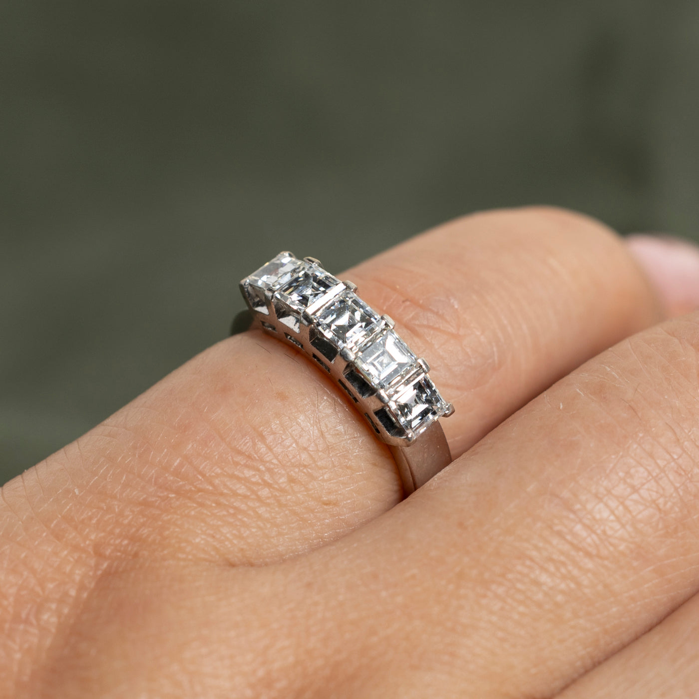1.17ctw Five Stone Square Cut Diamond Ring - Size 4 | Elegant Wedding Band, Anniversary Gift & Engagement Ring for Women