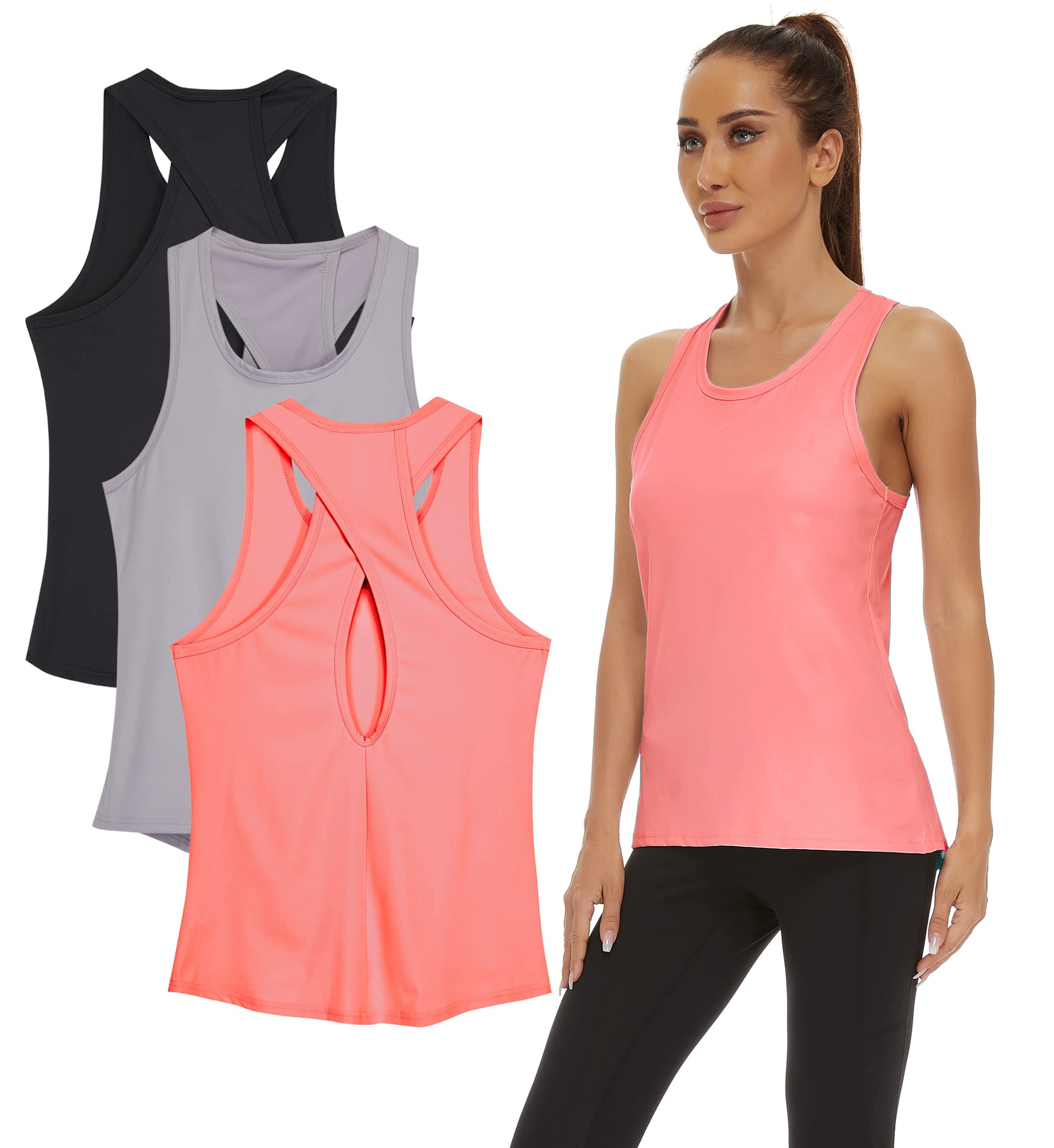 SILKWORLD 2-3 Pack Women's Racerback Tank Tops - Breathable Workout Shirts for Yoga, Running & Gym Exercise - Lightweight Athletic Tops for Fitness & Active Lifestyle