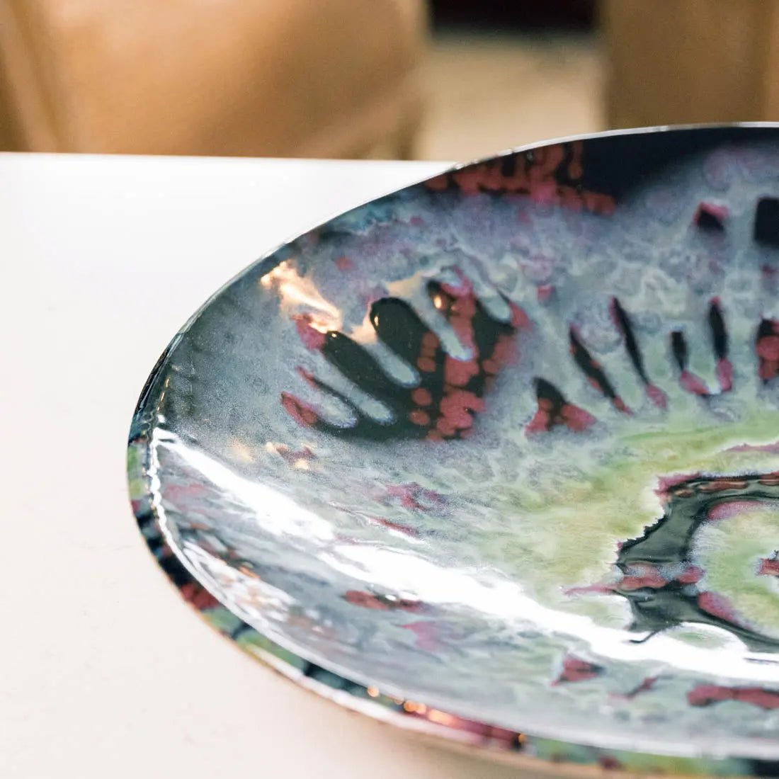 XXL Gray Stoneware Bowl & Platter Set - Psychedelic Tie Dye Pattern - Creative Collection - Perfect for Serving, Entertaining & Home Decor