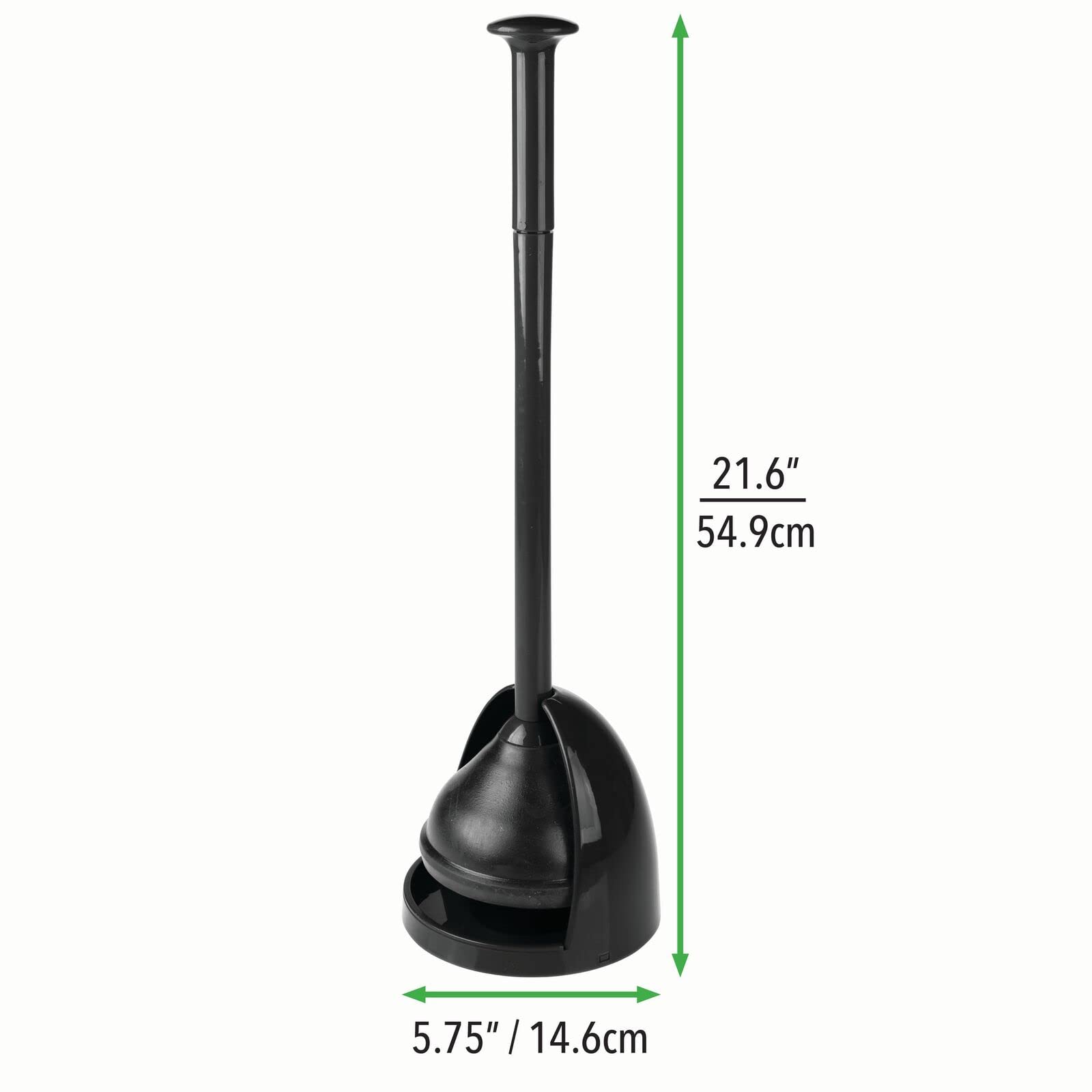mDesign Heavy Duty Plastic Freestanding Hideaway Toilet Plunger with Holder Set - Space Saving Bathroom Cleaning Tool for Toilet Clogs - Black Aura Collection - Perfect for Small Bathrooms, Apartments & RVs
