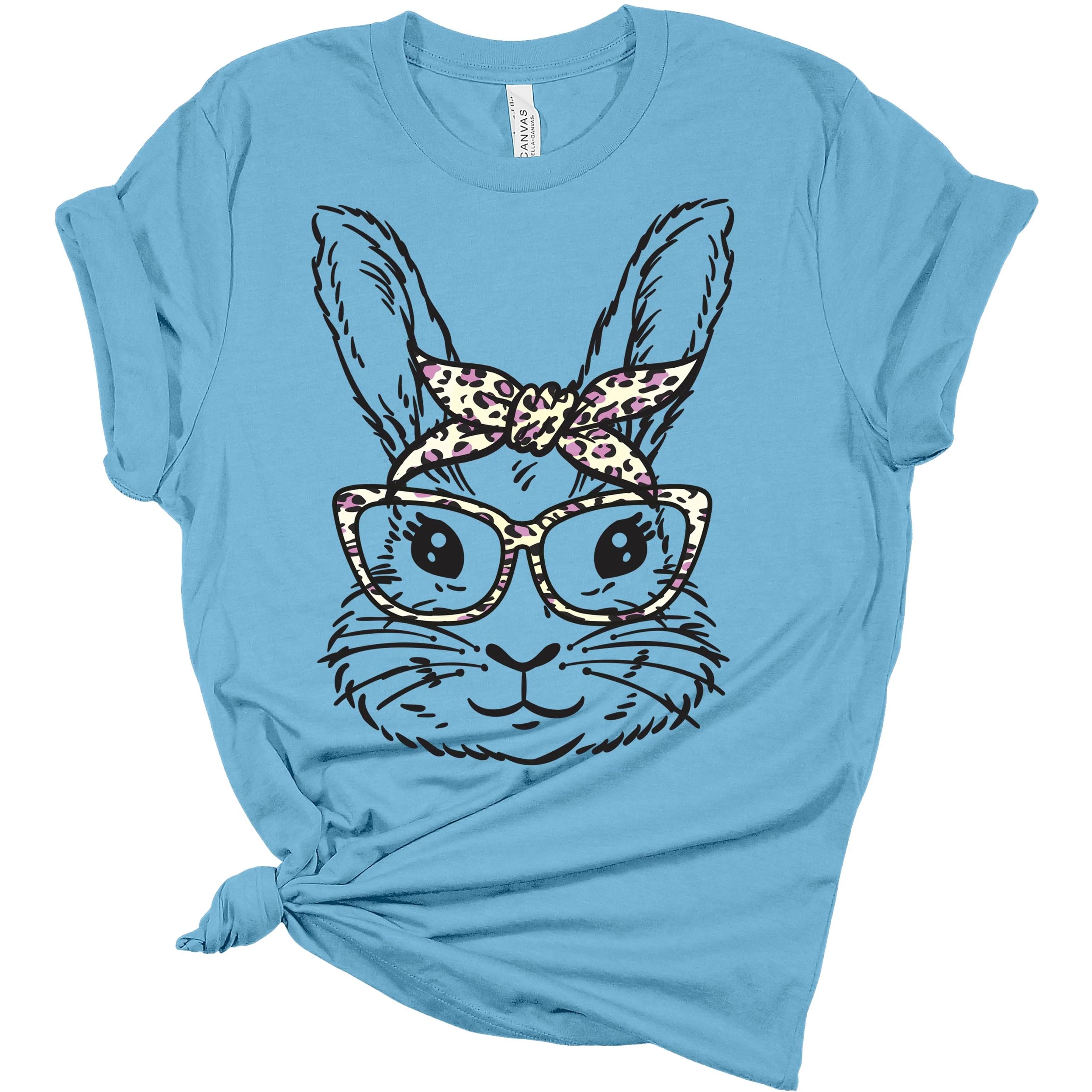 Women's Cute Bunny Headband Print T-Shirt - Short Sleeve Easter Graphic Top for Spring Outfits & Holiday Parties