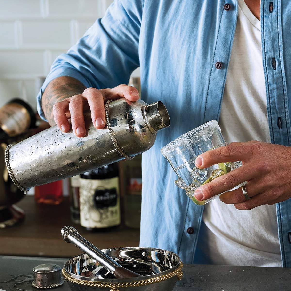 Premium Juliska Graham Cocktail Shaker Set - Elegant Stainless Steel Barware for Mixing Martinis & Cocktails - Perfect for Home Bars, Parties & Professional Bartenders
