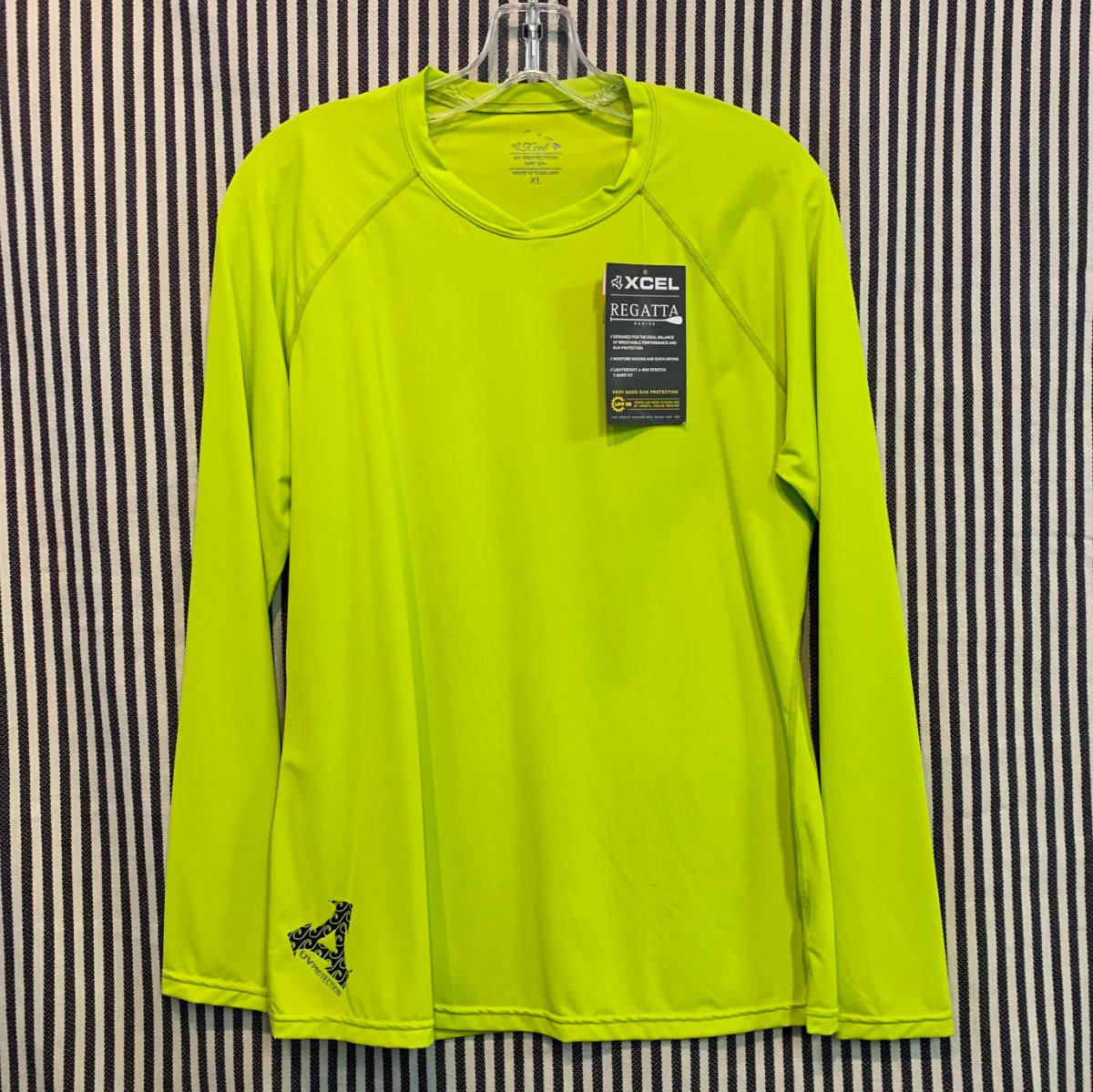 Men's XCEL Regatta Series Long Sleeve Rash Guard Shirt - Lime Green - UV Protection & Quick Dry for Surfing, Swimming & Outdoor Activities