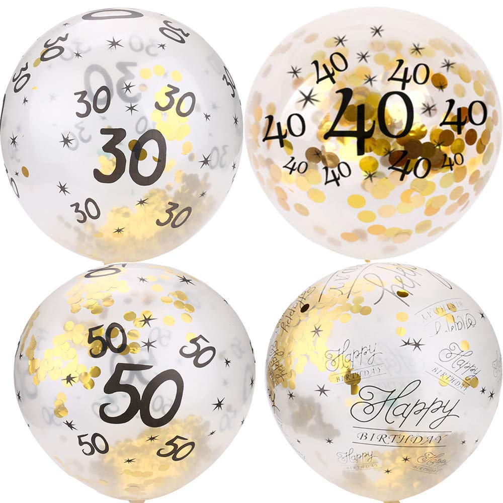 5Pcs Happy Birthday Confetti Balloons - 30th, 40th, 50th Age Celebration Decorations for Parties, Weddings & Special Events - Perfect for Birthday Surprises, Anniversary Decor & Festive Gatherings