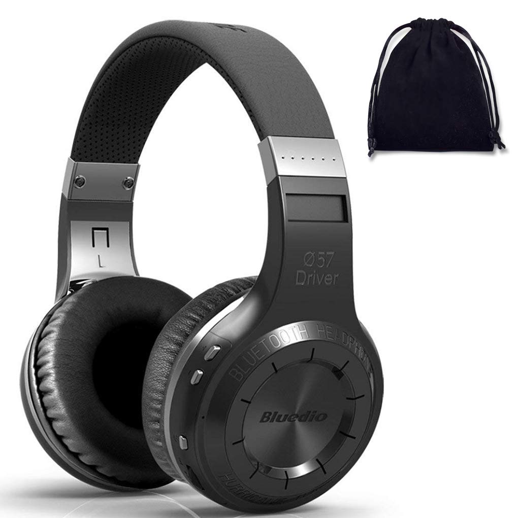 Bluedio Turbine H Wireless Bluetooth 5.0 Over-Ear Headphones with Mic - Hi-Fi Stereo Sound, Deep Bass, Voice Control & Storage Bag - Perfect for Music Lovers, Gaming, Travel & Work (Black)