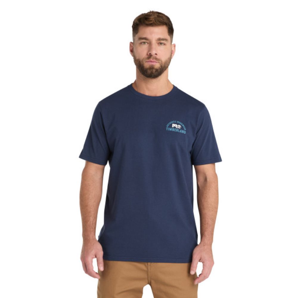 Timberland PRO® Men's Short Sleeve Graphic Work T-Shirt - Comfortable Cotton Tee for Construction, Outdoor & Casual Wear - Navy Blue