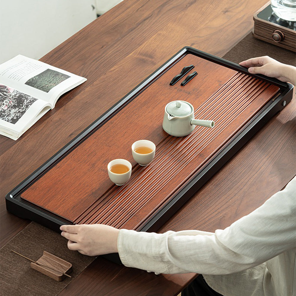 Premium Heavy Bamboo Tea Tray - Handcrafted Chinese Gongfu Tea Ceremony Set - Perfect for Tea Brewing, Zen Meditation & Home Decor