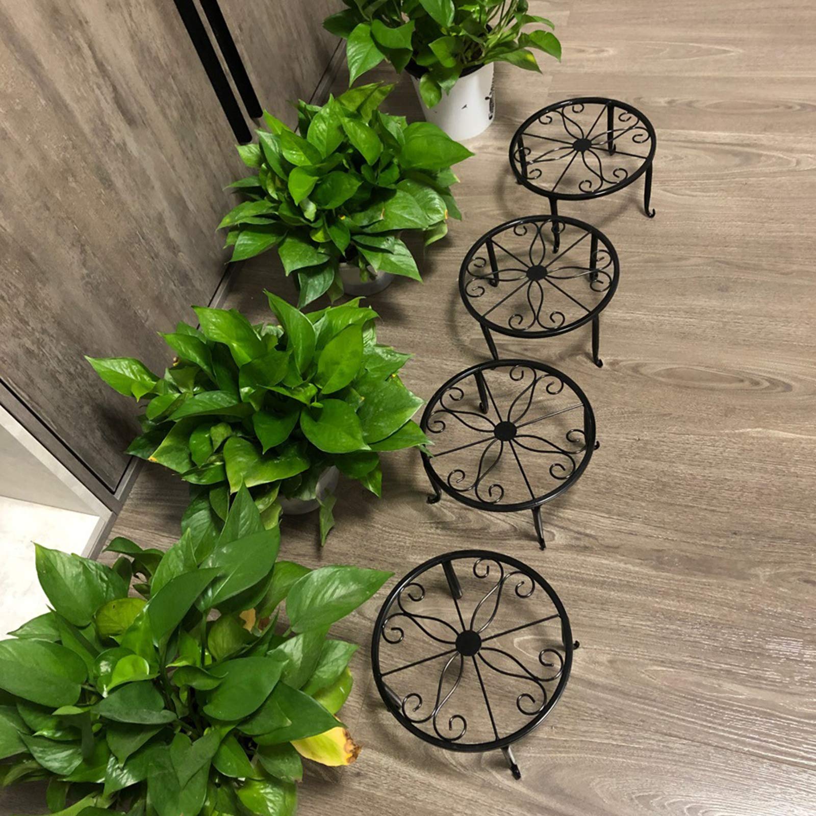 3 Pack Black Metal Plant Stands for 9 Inch Round Flower Pots - Indoor Outdoor Garden, Patio, Balcony Decor - Perfect for Succulents, Herbs, and Small Plants