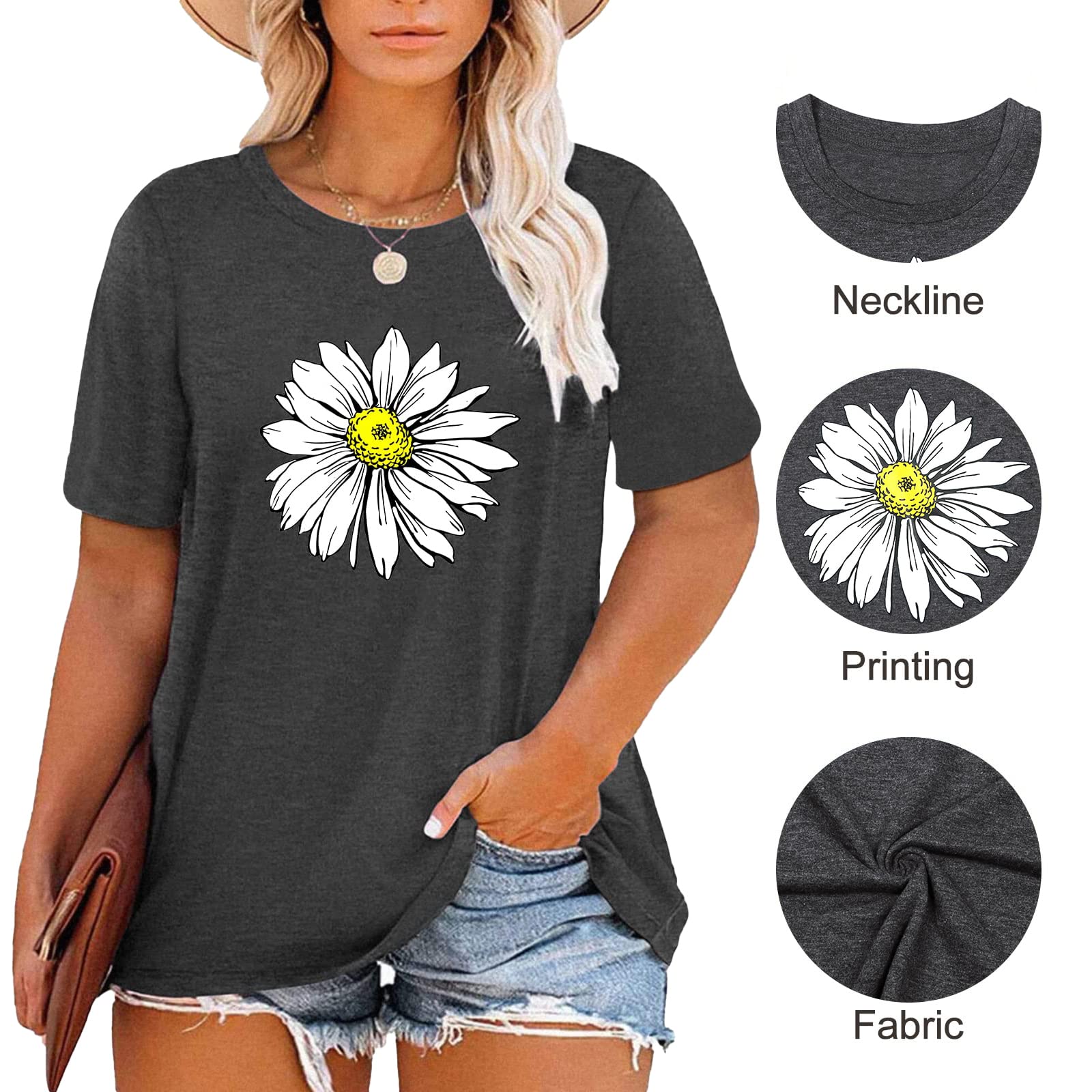 HDLTE Women's Plus Size Casual Short Sleeve Graphic Tee Shirts - Oversized Comfort Fit Tops for Everyday Wear, Lounge & Street Style