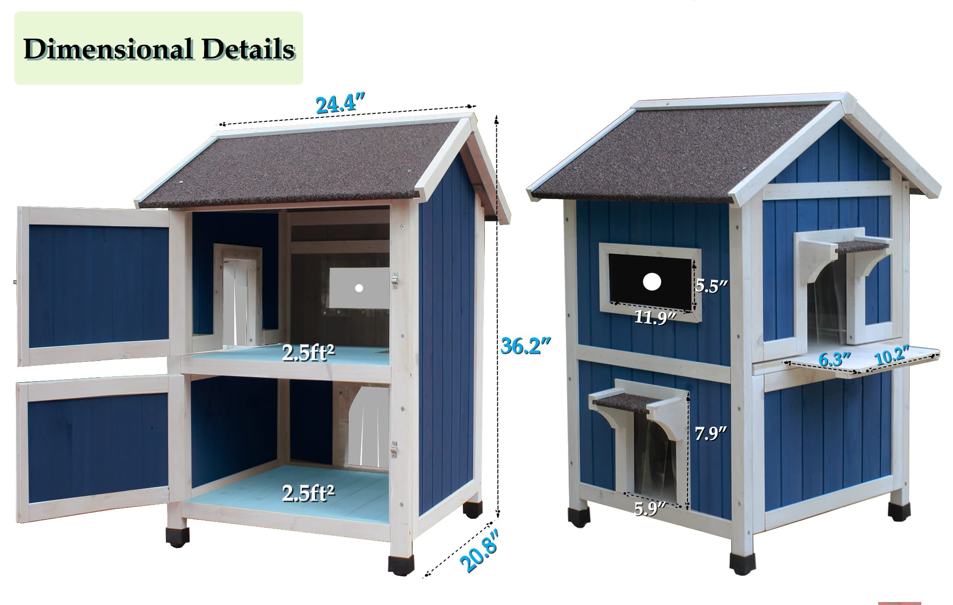 Rockever Weatherproof Outdoor Cat House - Large Wooden Shelter for Feral Cats with Escape Door | Durable Protection for Outdoor, Stray & Backyard Cats in All Seasons