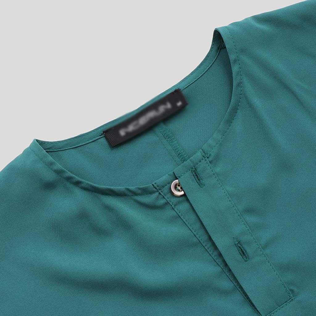 Comfortable Men's V-Neck Short Sleeve Nightshirt - Big & Tall Sleepwear Pajama Set (Green, XXXXX-Large) for Relaxing at Home or Lounging
