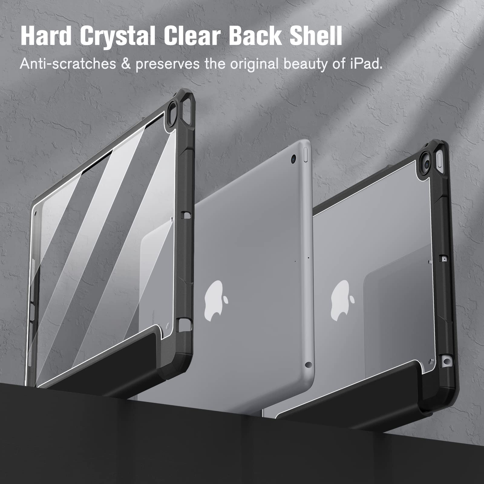 Fintie Hybrid Slim Shockproof Case for iPad 6th/5th Gen (2018/2017) & iPad Air 2/Air 1 (9.7 Inch) - Clear Transparent Back Cover with Built-in Apple Pencil Holder, Black - Perfect for Work, School & Travel Protection