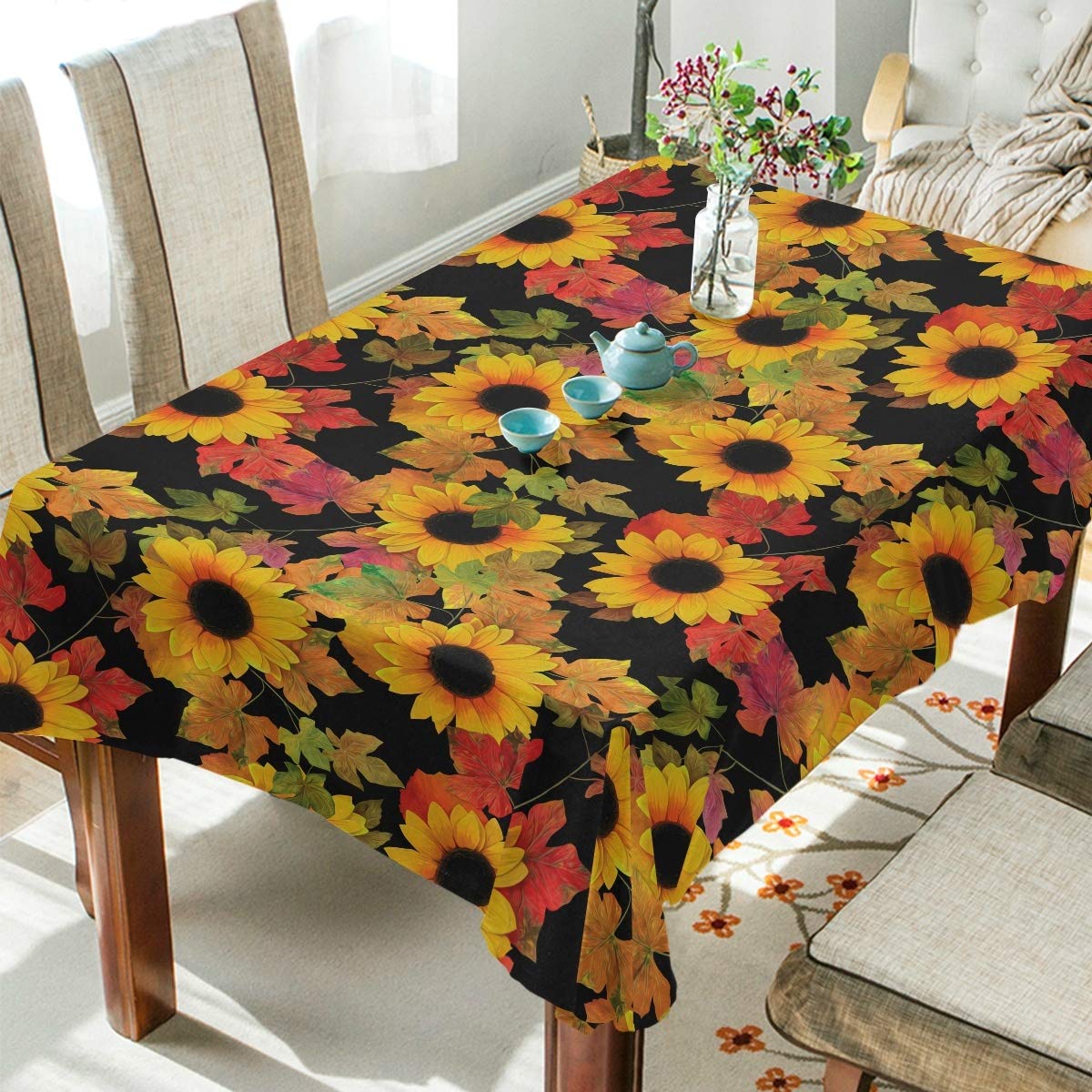 Artistic Sunflower Tablecloth 60x108 Inch Rectangle Table Cover - Waterproof & Wrinkle-Resistant for Outdoor Wedding, Party, Dining Room, Picnic, and Home Decor