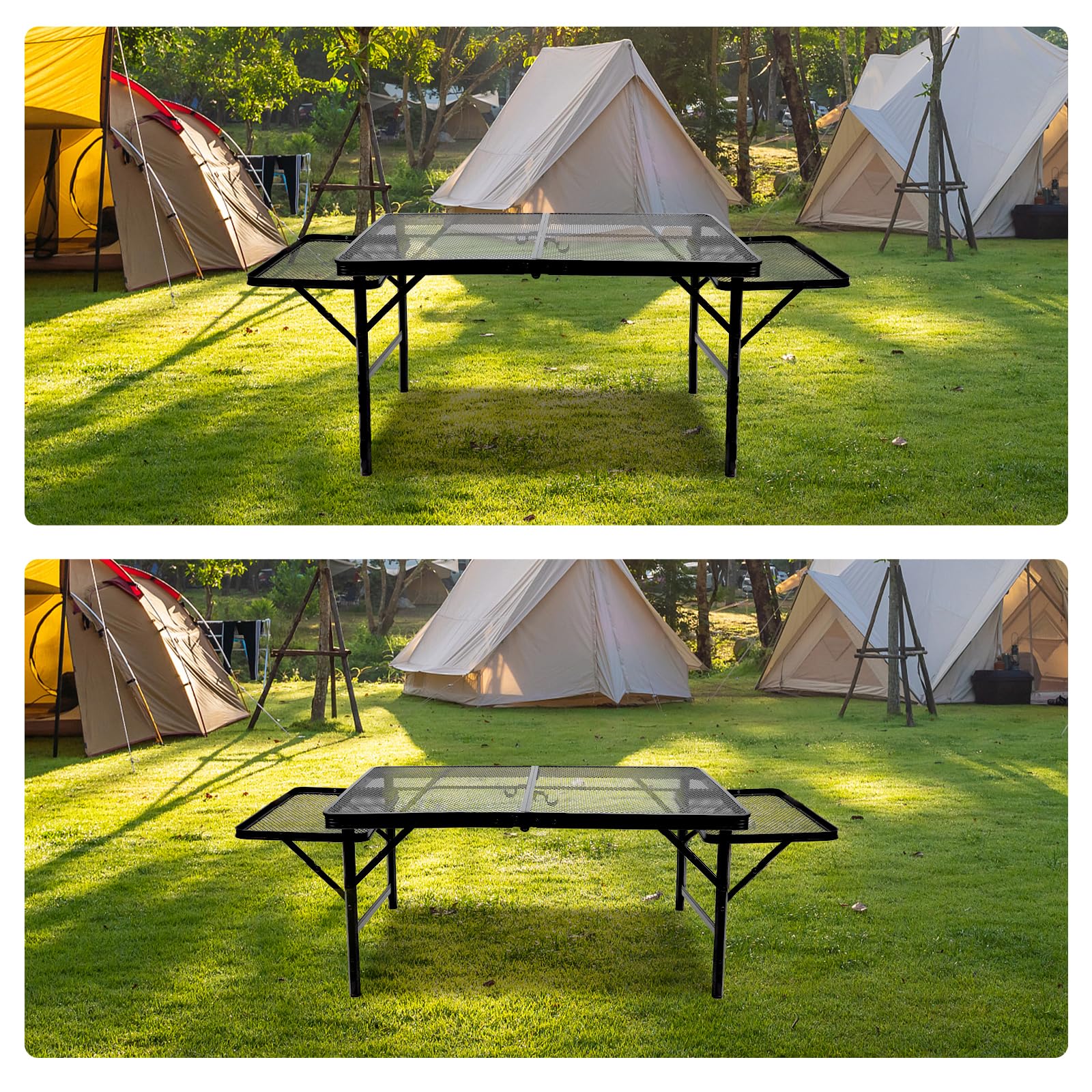 BRIAN & DANY 3x2 FT Folding Camping Table with 2 Wing Panels - Adjustable Height Portable Picnic & Grill Table for Outdoor, Backyard, BBQ, Tailgating - Lightweight Metal Foldable Table (Black)