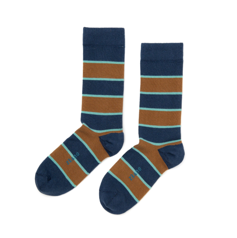 Zkano Navy Rugby Stripe Crew Socks - Comfortable Cotton Athletic Socks for Men & Women - Perfect for Sports, Work & Everyday Wear