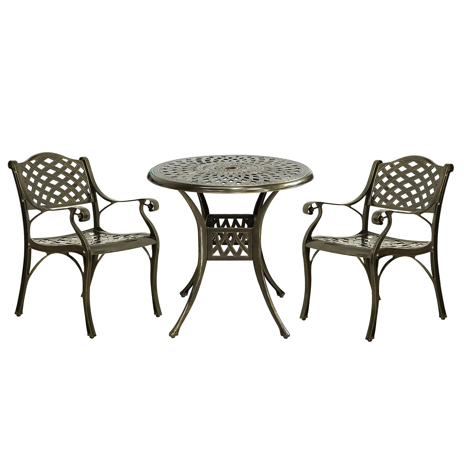 MEETWARM 3-Piece Outdoor Bistro Set - All-Weather Cast Aluminum Patio Dining Set with 2 Chairs & 31