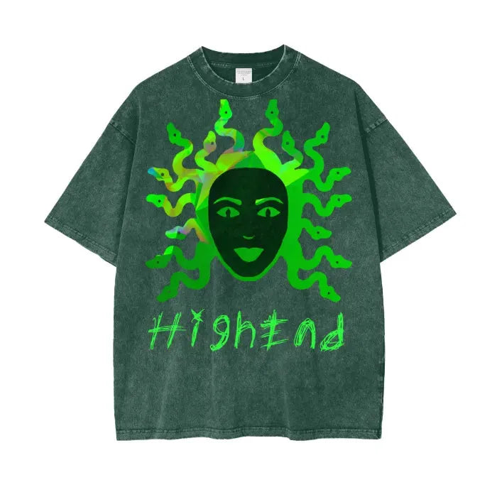 Premium Medusa Graphic Acid Wash Oversized T-Shirt - 250 GSM Heavyweight Cotton - Streetwear, Casual & Festival Fashion