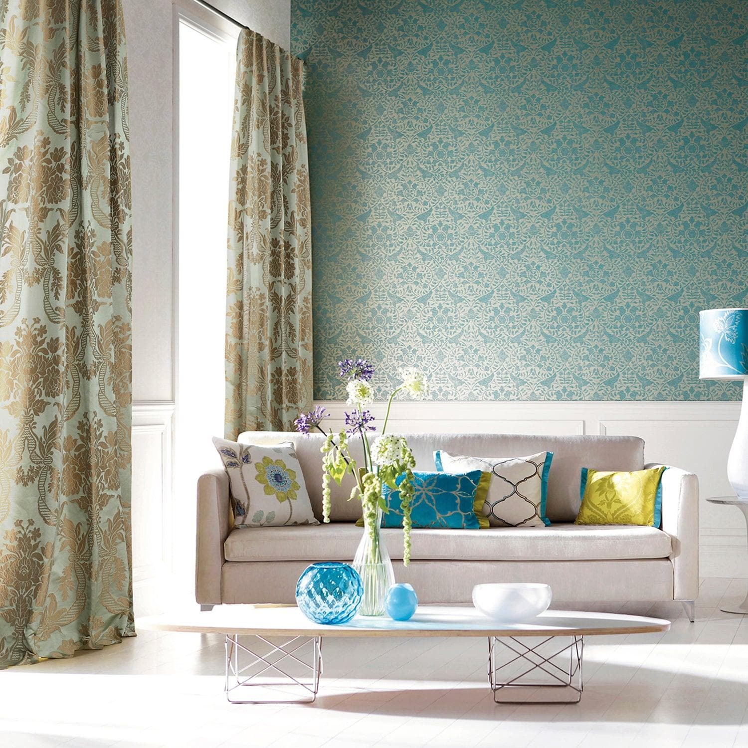 Magdelena Jade & Gold Damask Faux Silk Jacquard Custom Curtains - Luxury Window Treatments for Living Room, Bedroom & Dining Room Decor