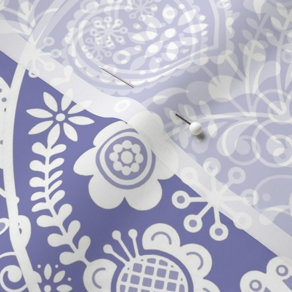 Scandinavian Floral Birds Hearts Periwinkle Printed Chiffon Fabric Fat Quarter - Sewing, Fashion Apparel, Dresses & Home Decor - Perfect for DIY Crafts, Quilting, and Scandinavian-Inspired Home Decor