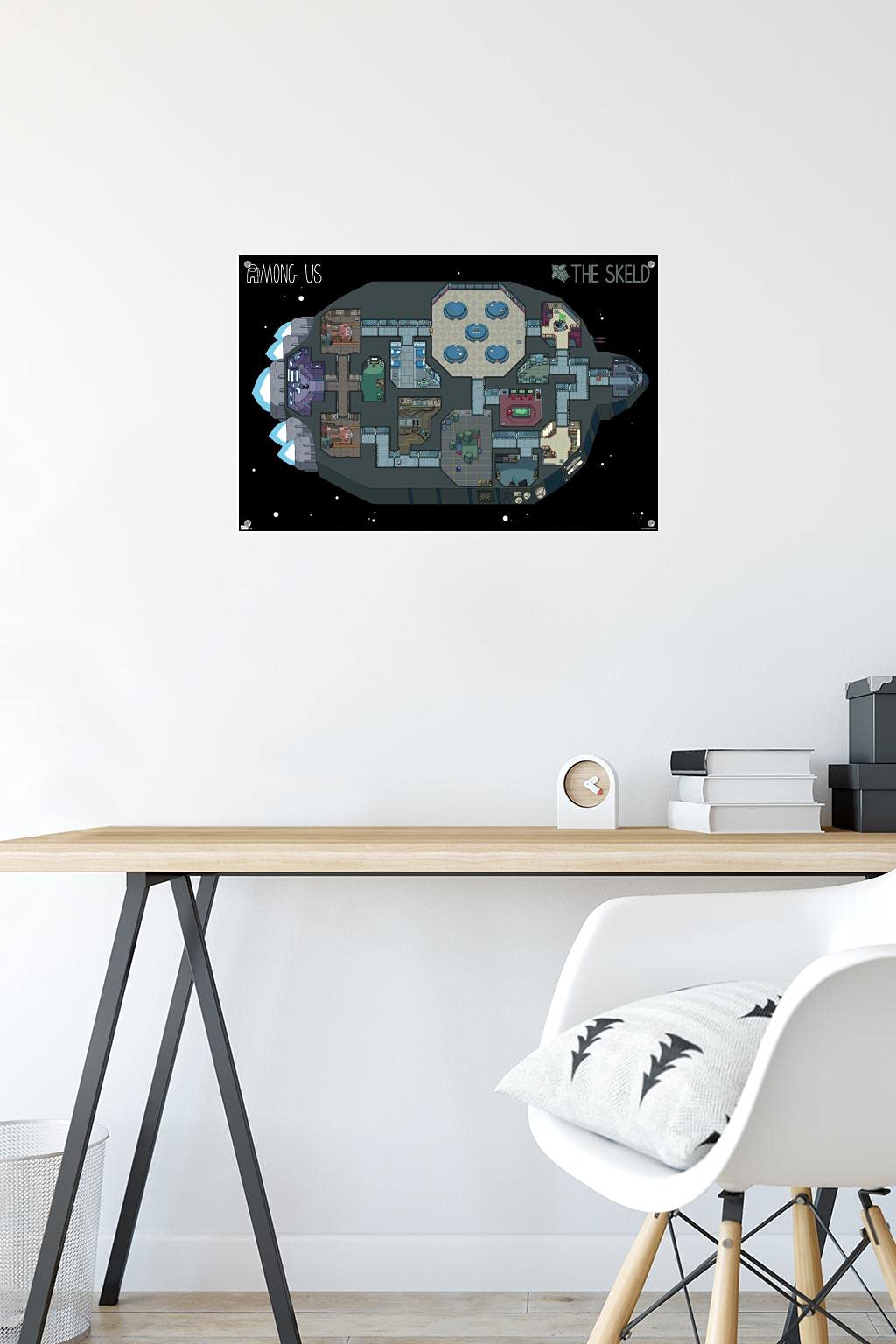 Among Us Skeld Map Wall Poster with Push Pins - Perfect for Gaming Room Decor, Gamer Gifts & Among Us Themed Parties