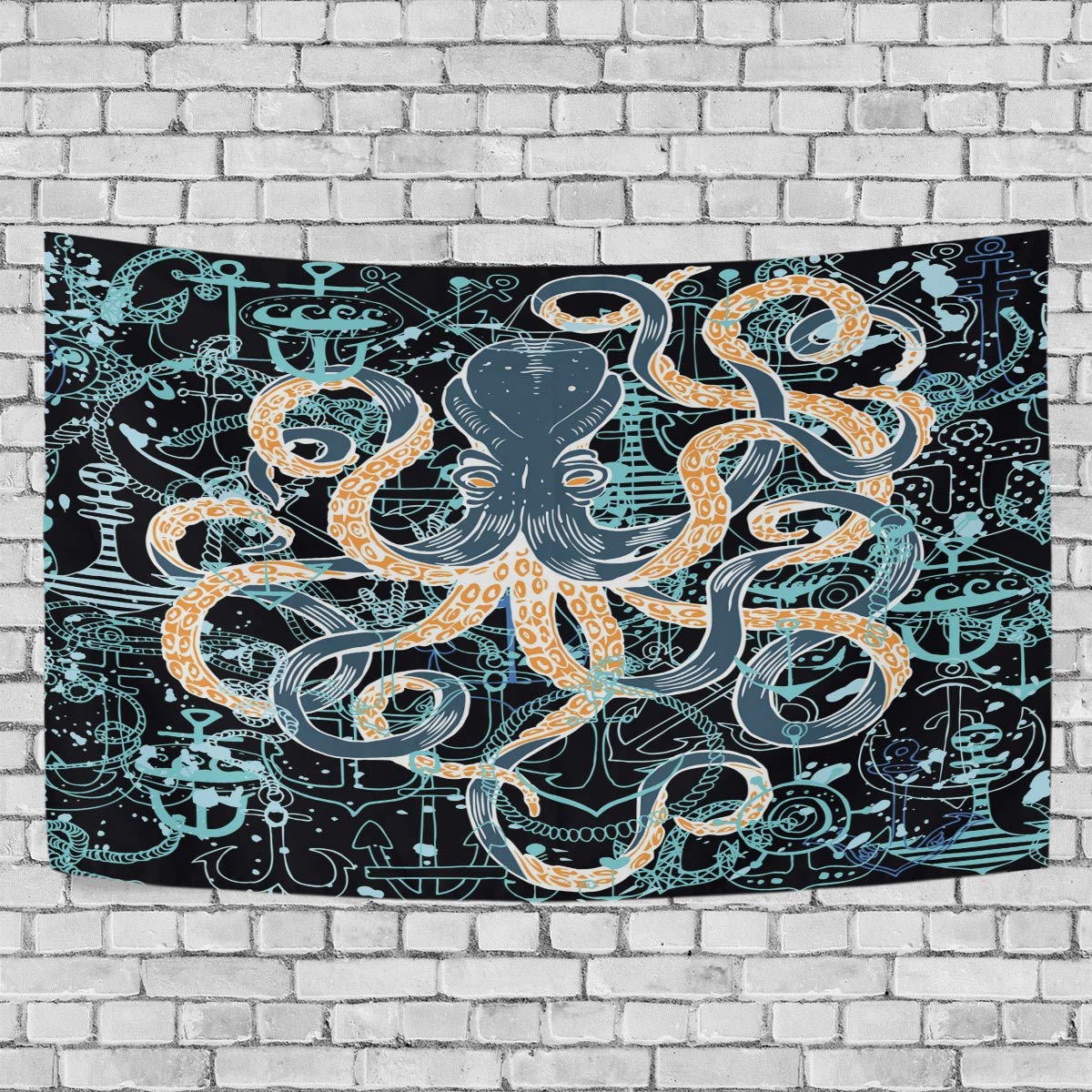 ALAZA Colorful Octopus and Nautical Anchor Wall Tapestry - Bohemian Beach Theme Art Hanging for Living Room, Dorm, Bedroom Decor | Perfect for Coastal, Ocean & Sea Themed Home Décor