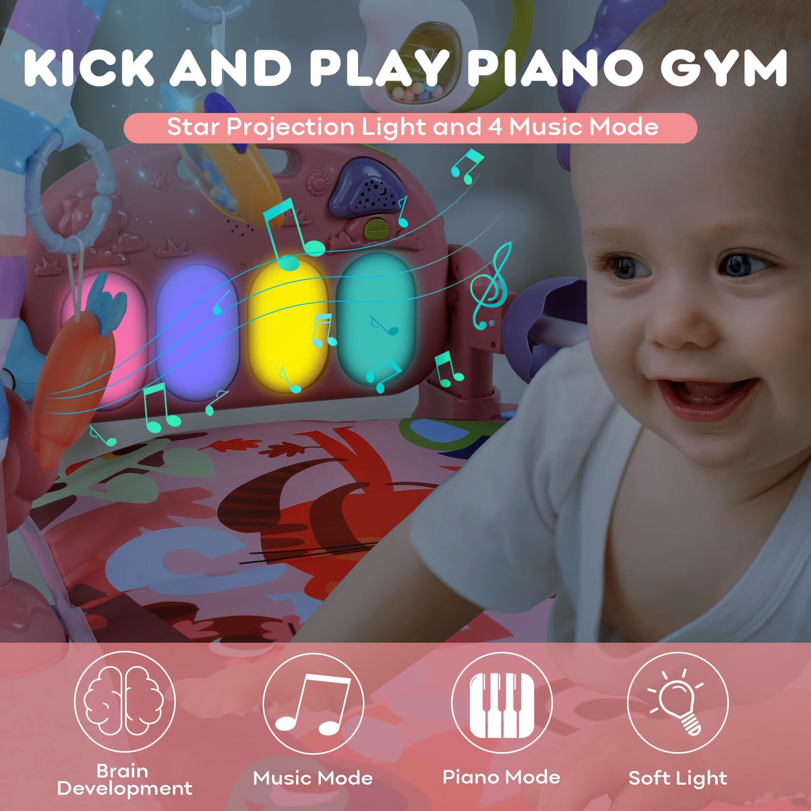 Looxii 2-in-1 Baby Play Gym & Tummy Time Water Play Mat with Kick & Play Piano, Lights & Sounds - Interactive Floor Activity Gym with Hanging Toys for Newborns 0-12 Months (Girl & Boy) - Perfect for Early Development, Sensory Play & Tummy Time Exercises