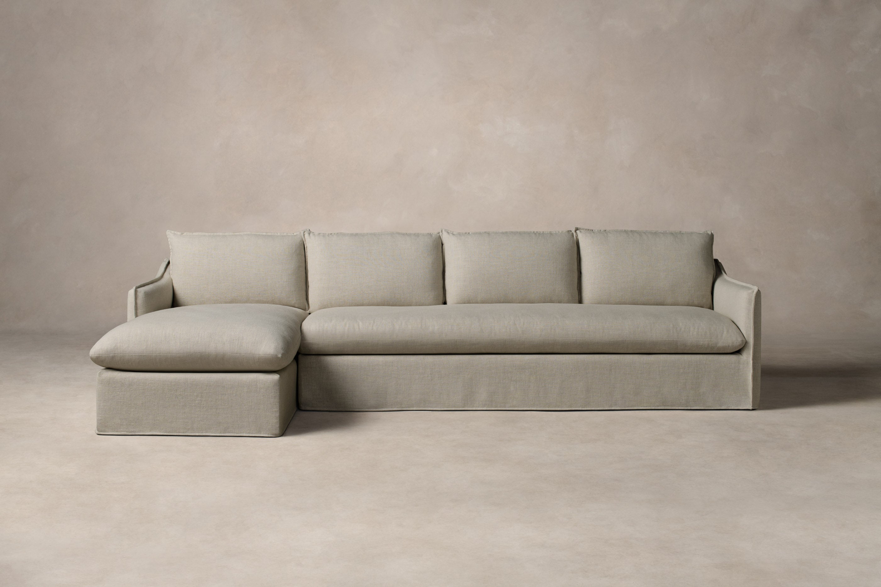 Dune Sectional Sofa - Performance Linen Weave Beige Fabric Couch for Living Room, Lounge & Family Room Comfort