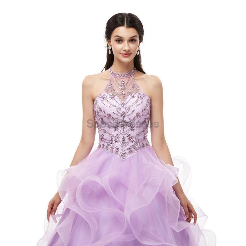 Elegant Lilac Beaded Quinceanera Dress with Halter Neckline - Formal Evening Gown for Prom, Sweet 16, Homecoming & Special Occasions (Style 12101)